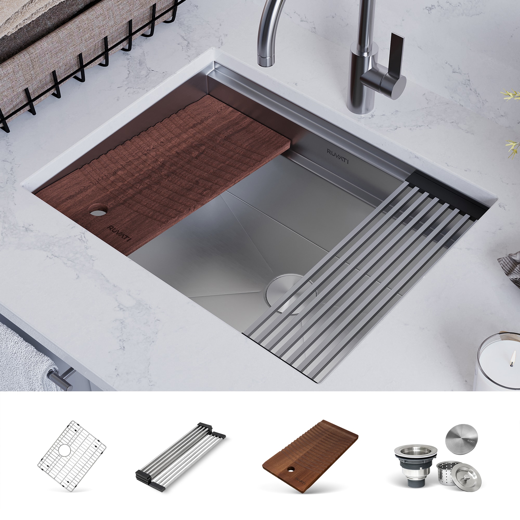Ruvati RVU6525 19-in 1 Stainless Steel Undermount Laundry sink with Drain