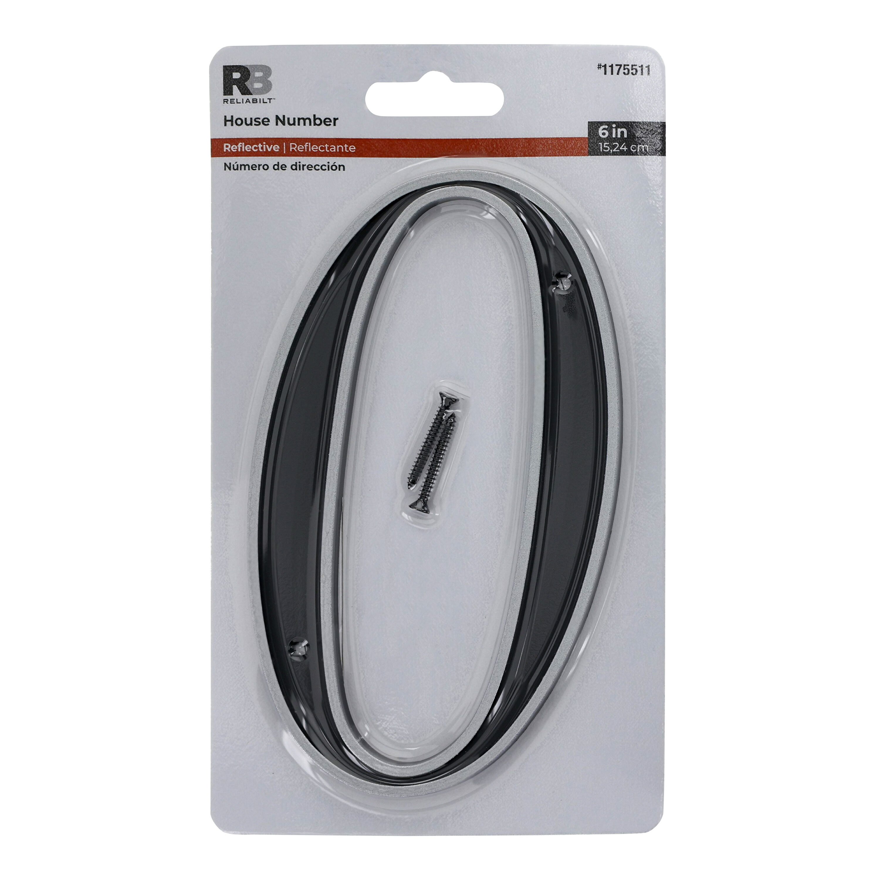 RELIABILT 847570 6-in Reflective Black Number Zero