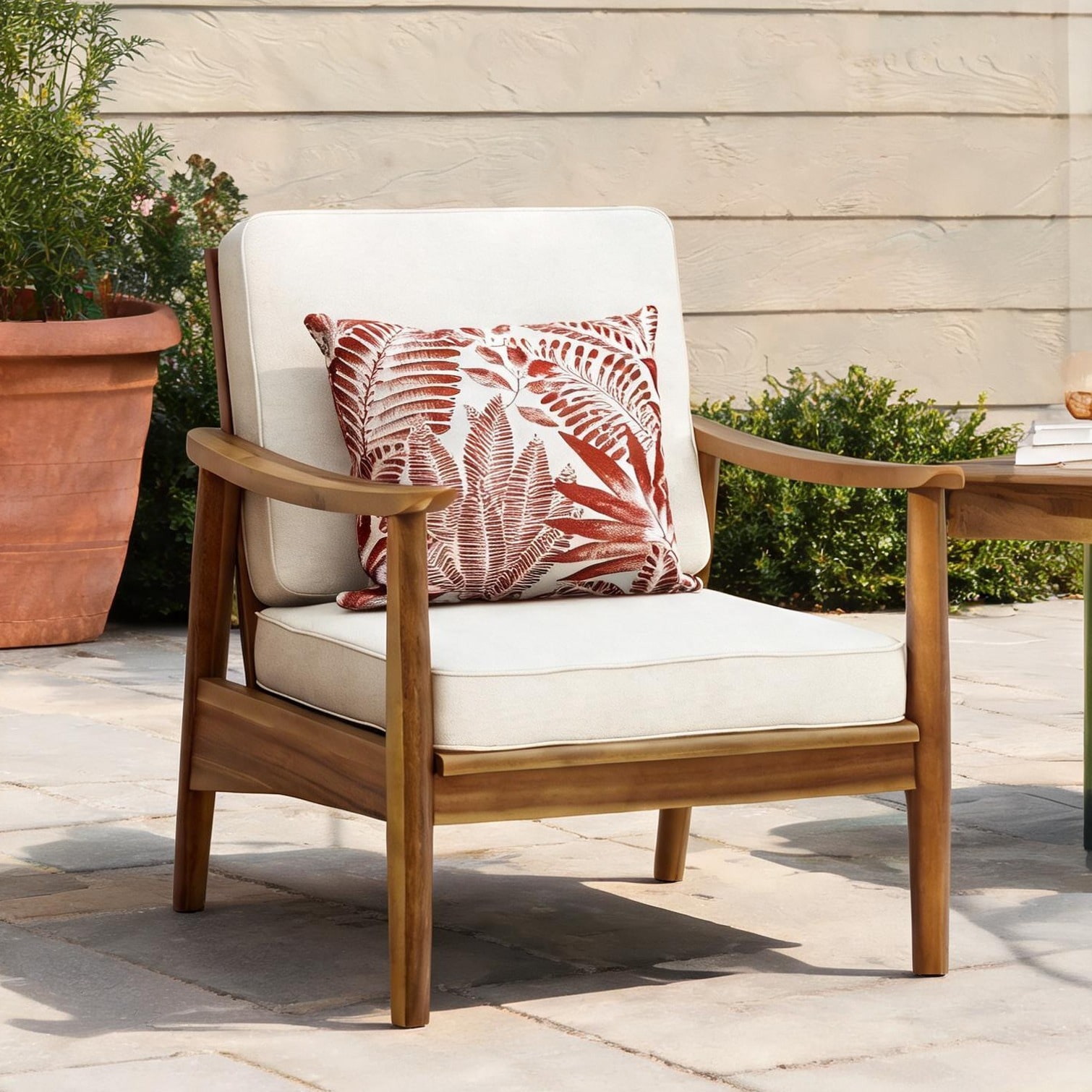 Naturefalls Acacia Wood Club Chair with Slat Back Teak Finish practical for Garden or Porch Seating one_size | TO6MXF5FXQBO
