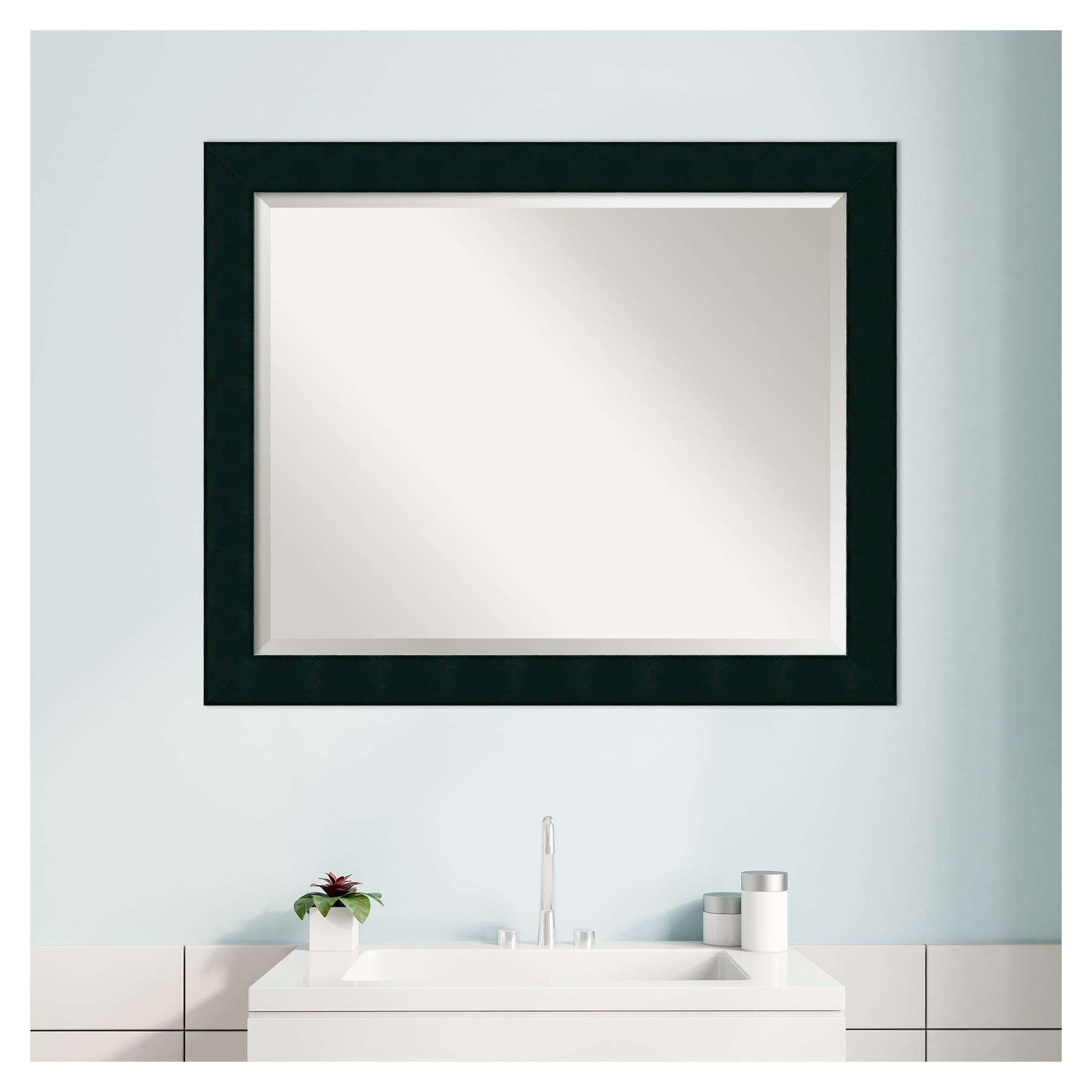 Tribeca Black Beveled Wood Framed Bathroom Vanity Mirror