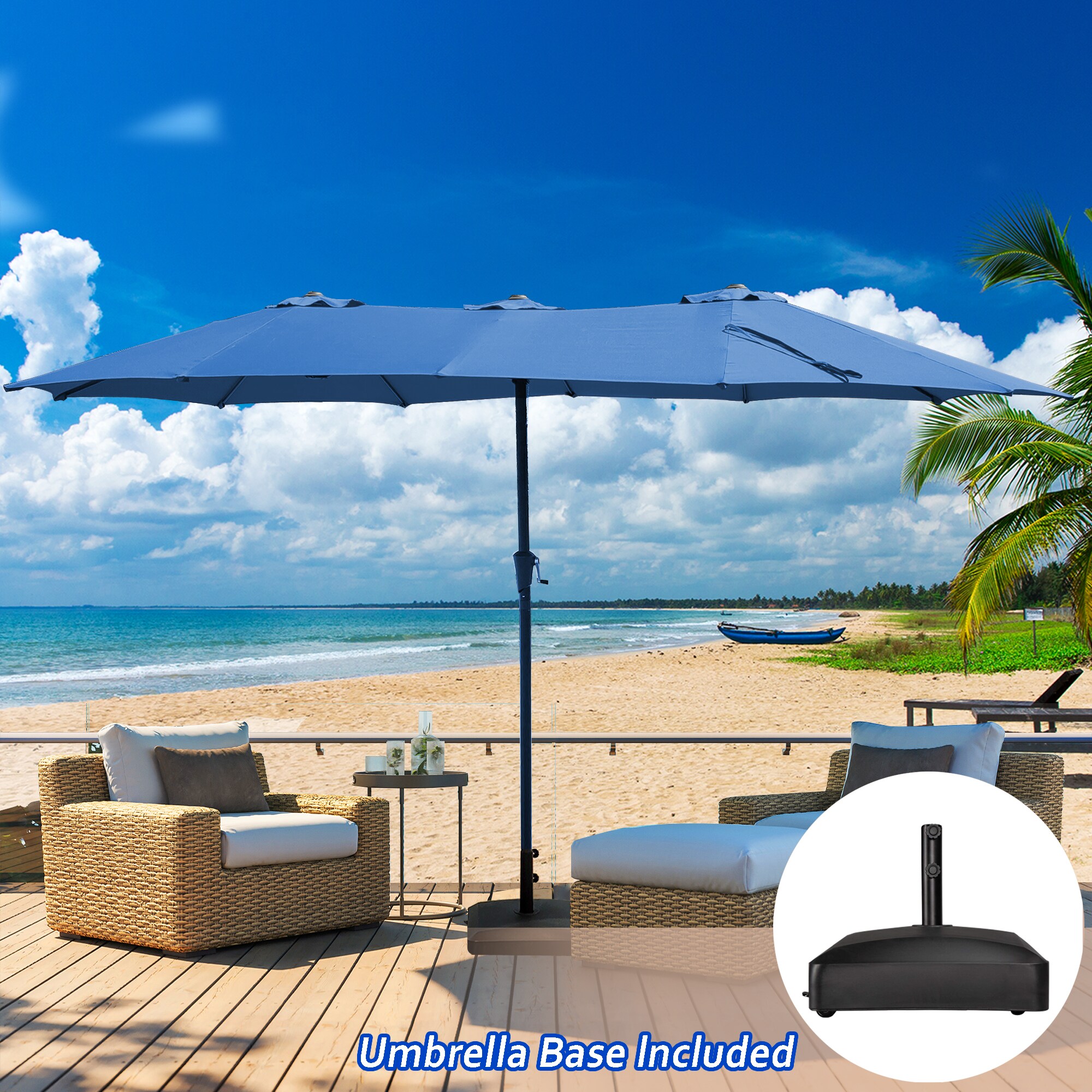Fun Orange FUN11HW12 15-ft Steel Navy No-tilt Market Patio Umbrella with Base