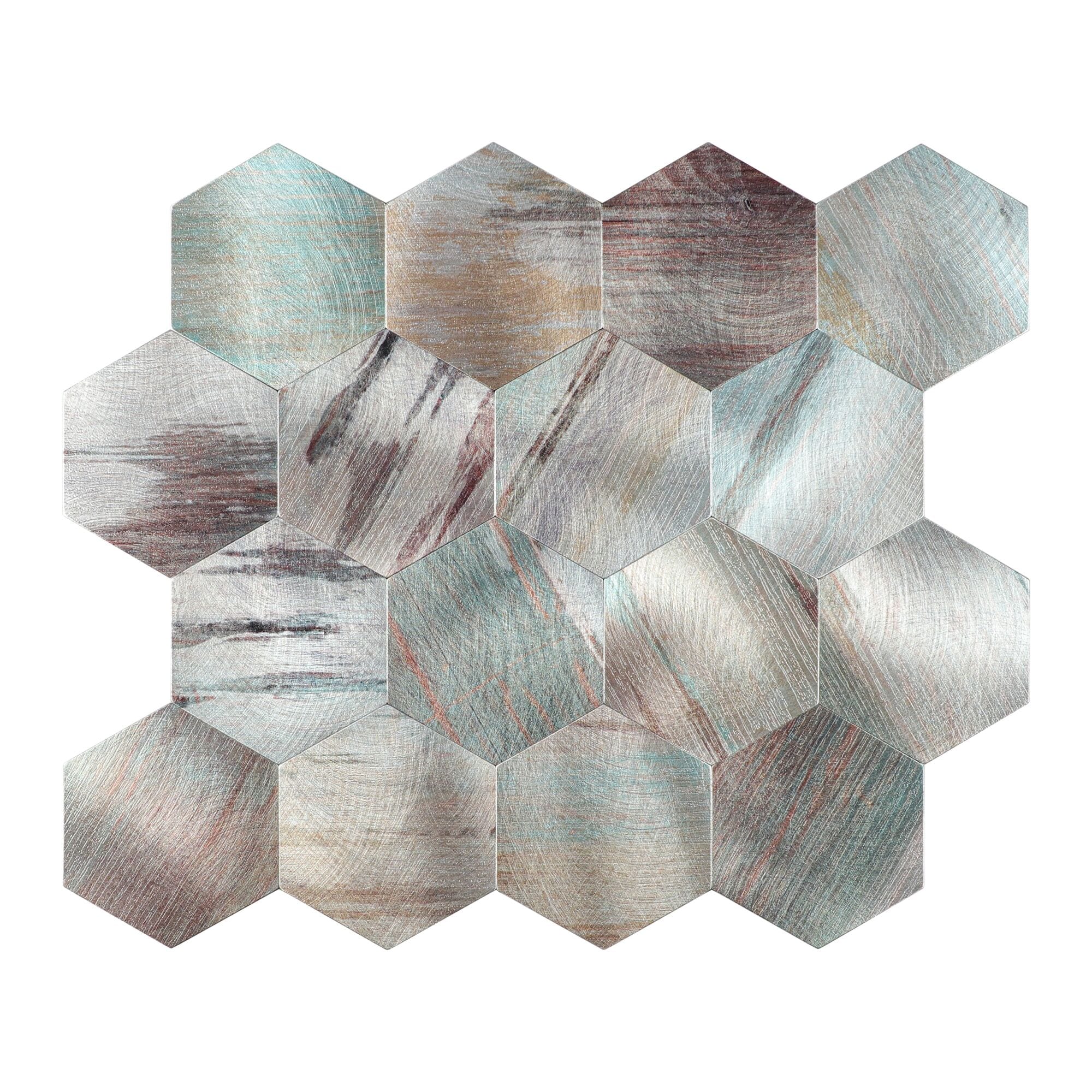 LuxySplash LS0805 Lola Premium 12-in x 12-in Multi-finish Metal Patterned Hexagon Mosaic Wall Tile (3.1-sq. ft/ Carton)