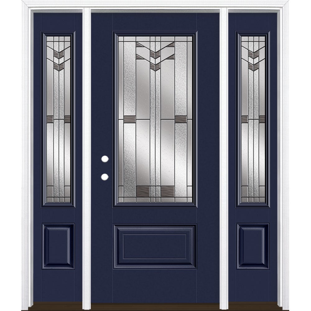 Masonite 3420392 Frontier 64-in x 80-in x 4-9/16-in Fiberglass 3/4 lite Right-hand inswing Eclipse Painted Prehung Front Door with Sidelights with Brickmould Insulating core