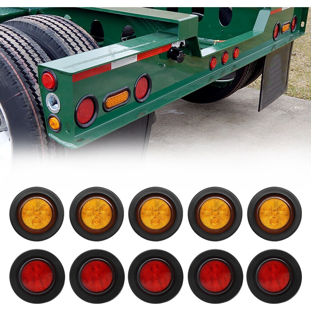 Tinyhomie 10 Pcs 2in 4LED Rubber Ring Round Led Trailer Truck Tail ...