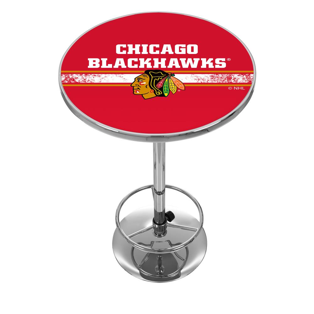 Trademark Gameroom NHL2000-CBH2 Chicago Blackhawks Pub Tables Red Round Traditional Bar Table, Composite with Metal Pedestal Base 27.375-in L x 42-in H