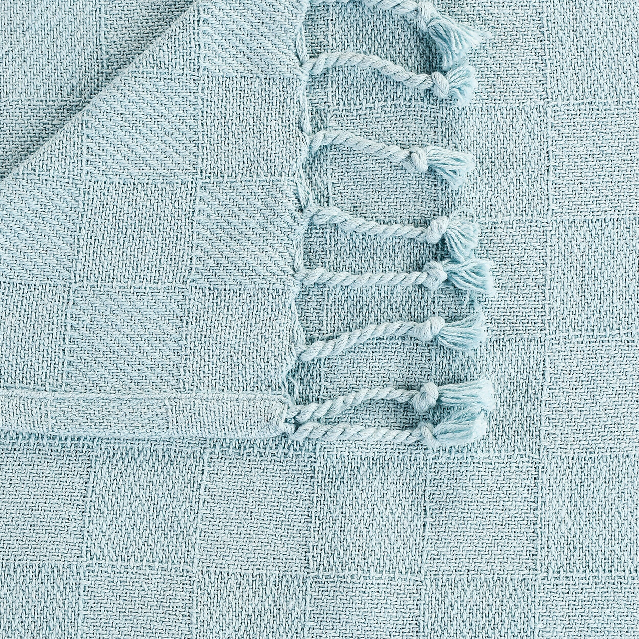 Light Blue Organic Cotton Fringe Throw Blanket 60" x 50"