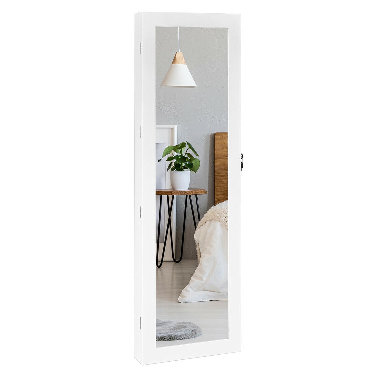 Fenbeli - Wall or Door Mounted Jewelry Armoire with Full Length Mirror and Auto LED Lights Lockab...