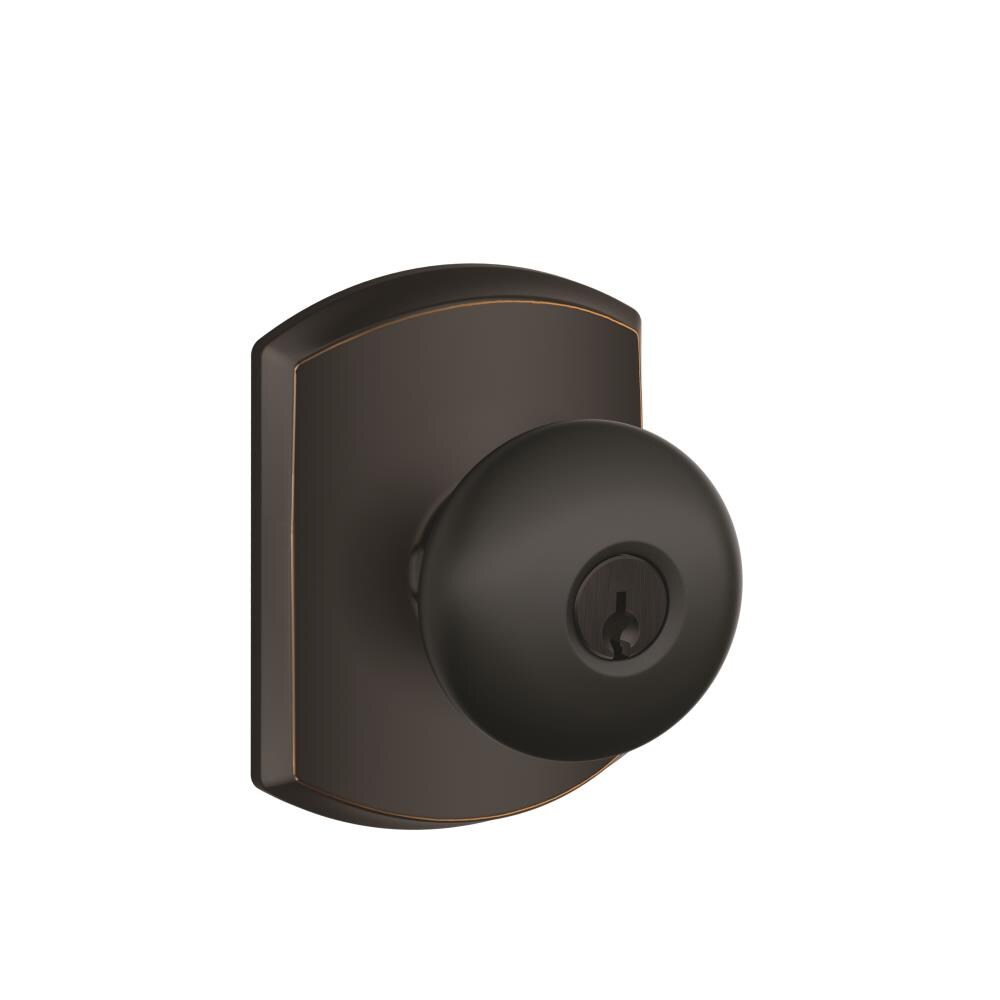 Schlage F51APLY716GRW F Series Aged Bronze Traditional Interior/Exterior Keyed entry door knob Single pack