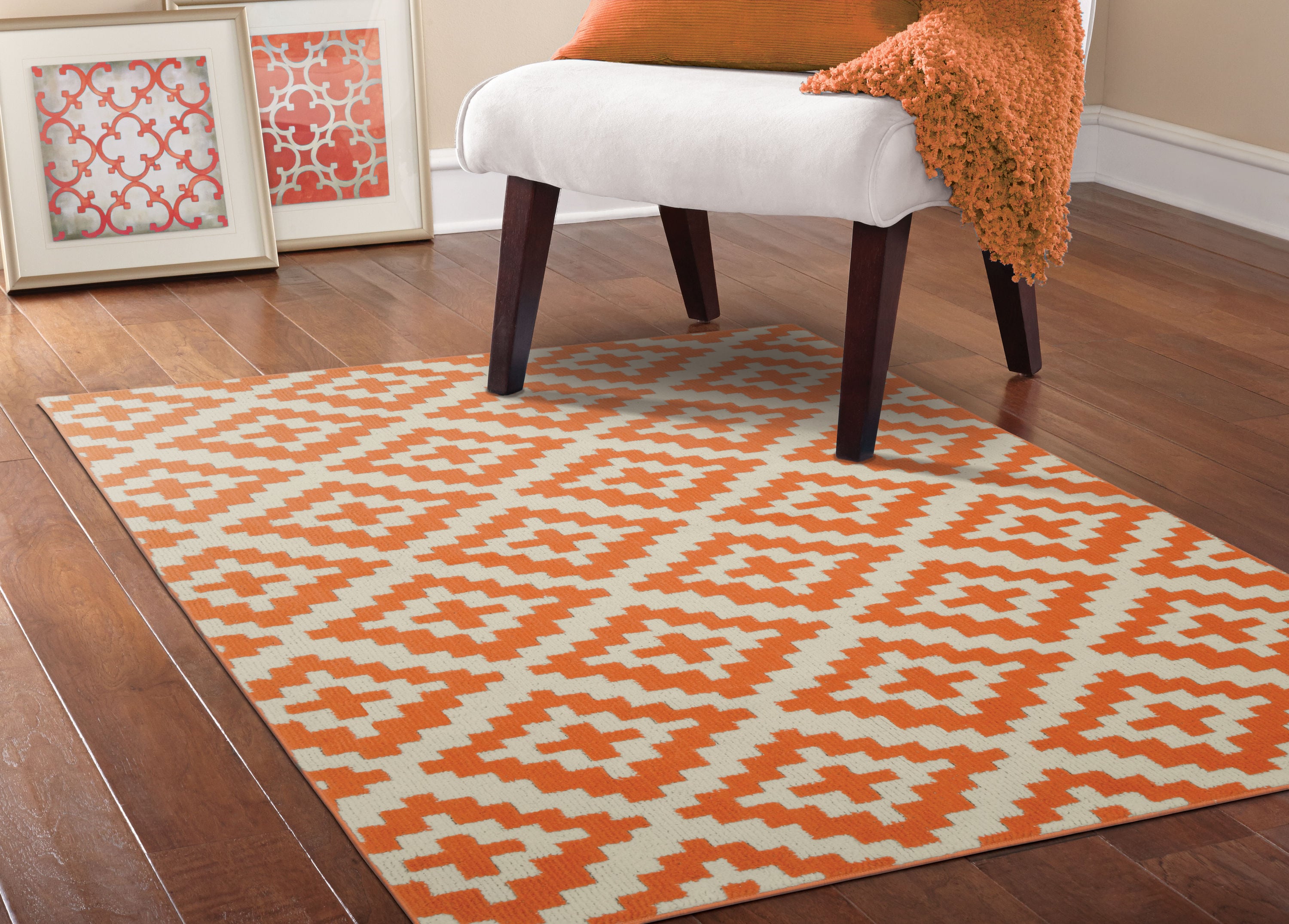 Garland Rug CC170A060084M5 Southwest 5 x 7 (ft) Tufted Polypropylene Orange/Ivory Rectangular Indoor Solid Southwestern Area rug