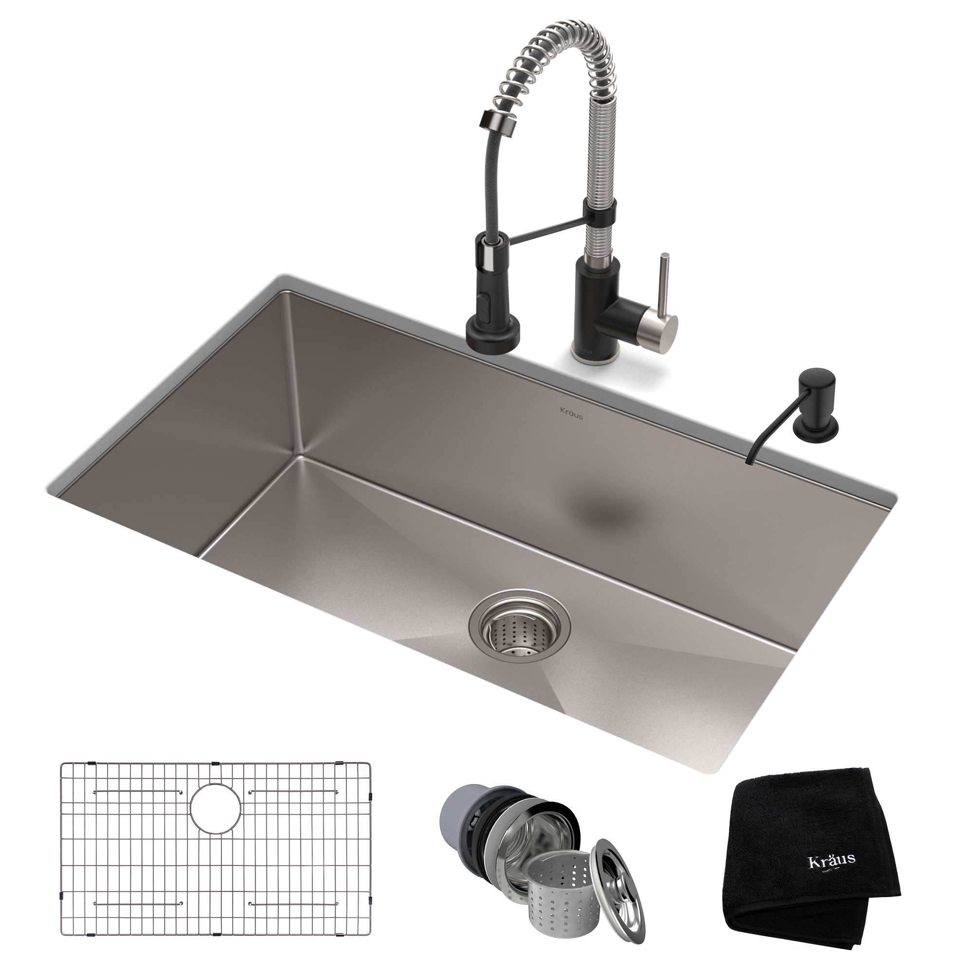 Kraus KHU100-30161053SSMB Standart PRO Undermount 30-in x 18-in Stainless steel Single bowl 16 -Gauge Kitchen Sink All-in-One Kit