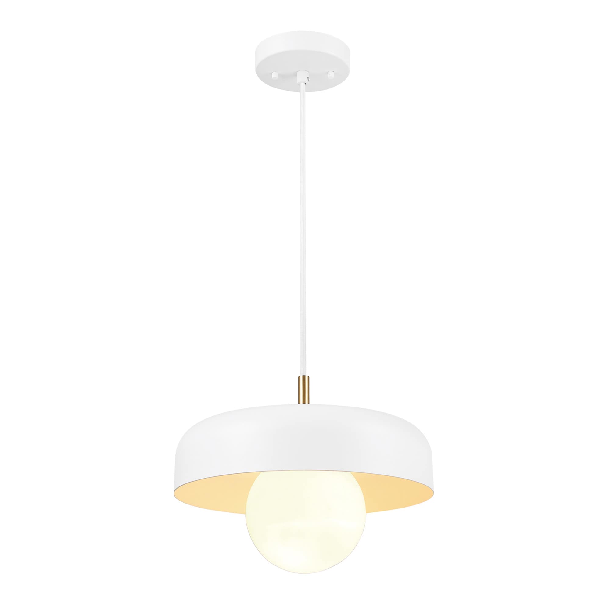 Adjustable Matte White Metal Pendant with Brass Accents