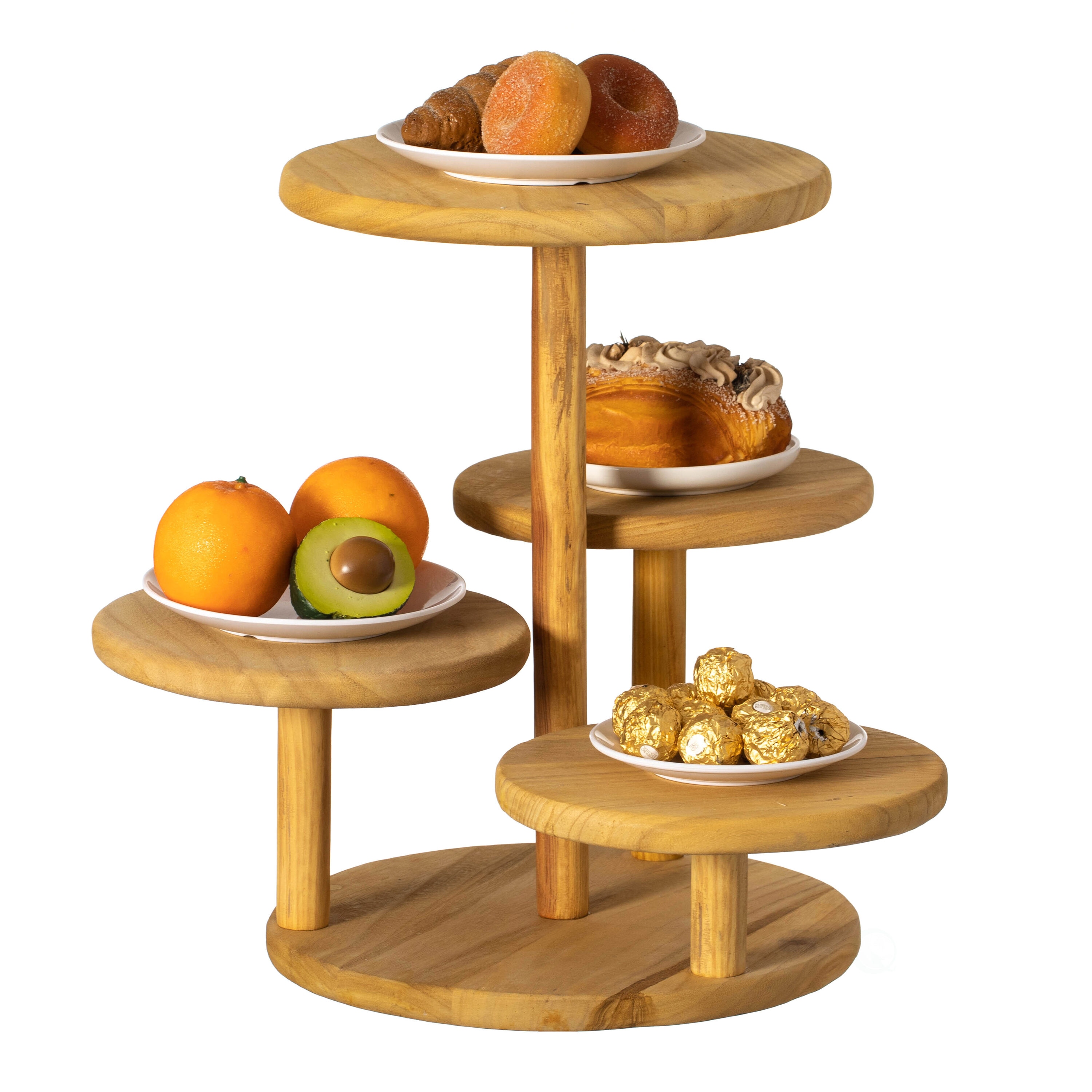 Vintiquewise QI004690 Multi Purpose 4-tier Round Wooden Cake St and Charcuterie Boards, Perfect Tiered Tray Display For Desserts, Snacks, Fruits and Appetizers At Birth-day, Baby Showers, Weddings and Tea Party