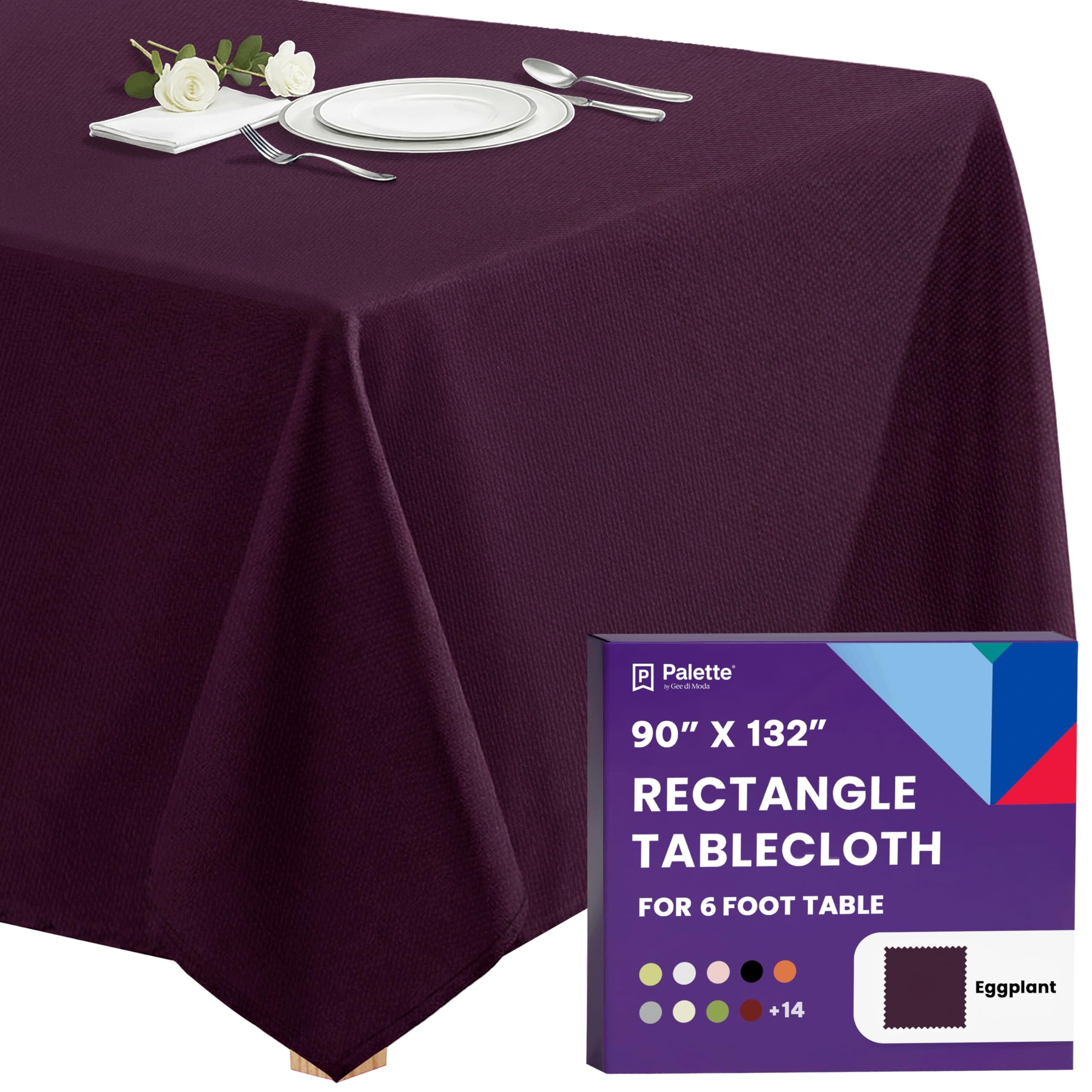 Gee Di Moda  Rectangle Tablecloth - 90 x 132 Inch Eggplant Rectangle Table Cloth - Heavy Duty Washable Fabric - for Buffet Table Holiday Party Dinner Wedding and Baby Shower