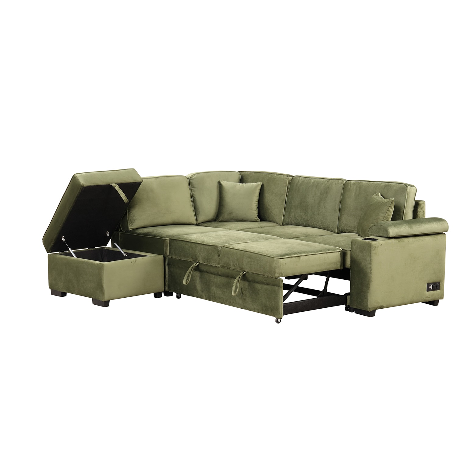 Bybafun YA3700292 84.8-Inches Modern Green Velvet 4 -seater Reclining Sleeper
