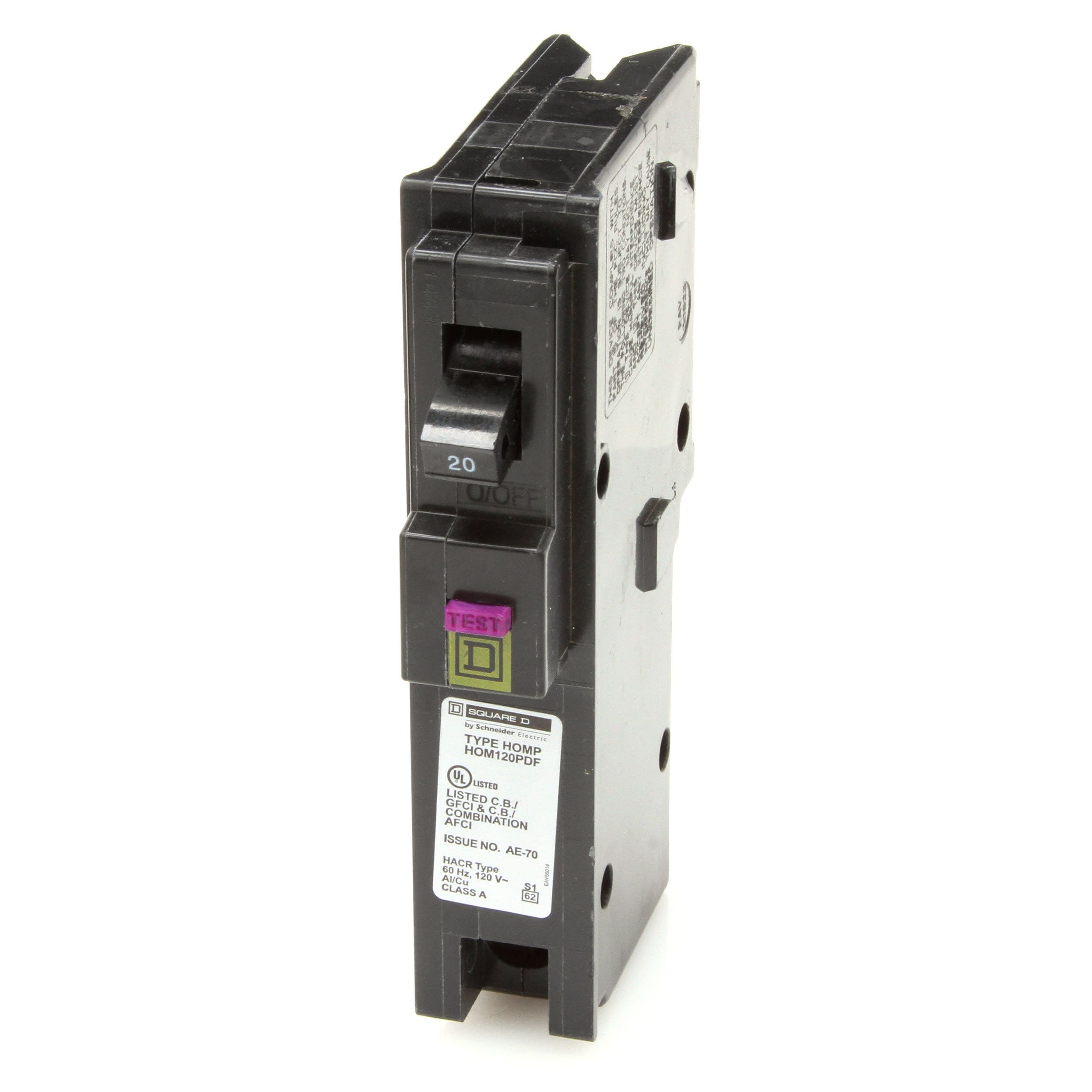 Square D Homeline Single Pole 20A Plug-On Neutral Combination Arc Fault Circuit Breaker