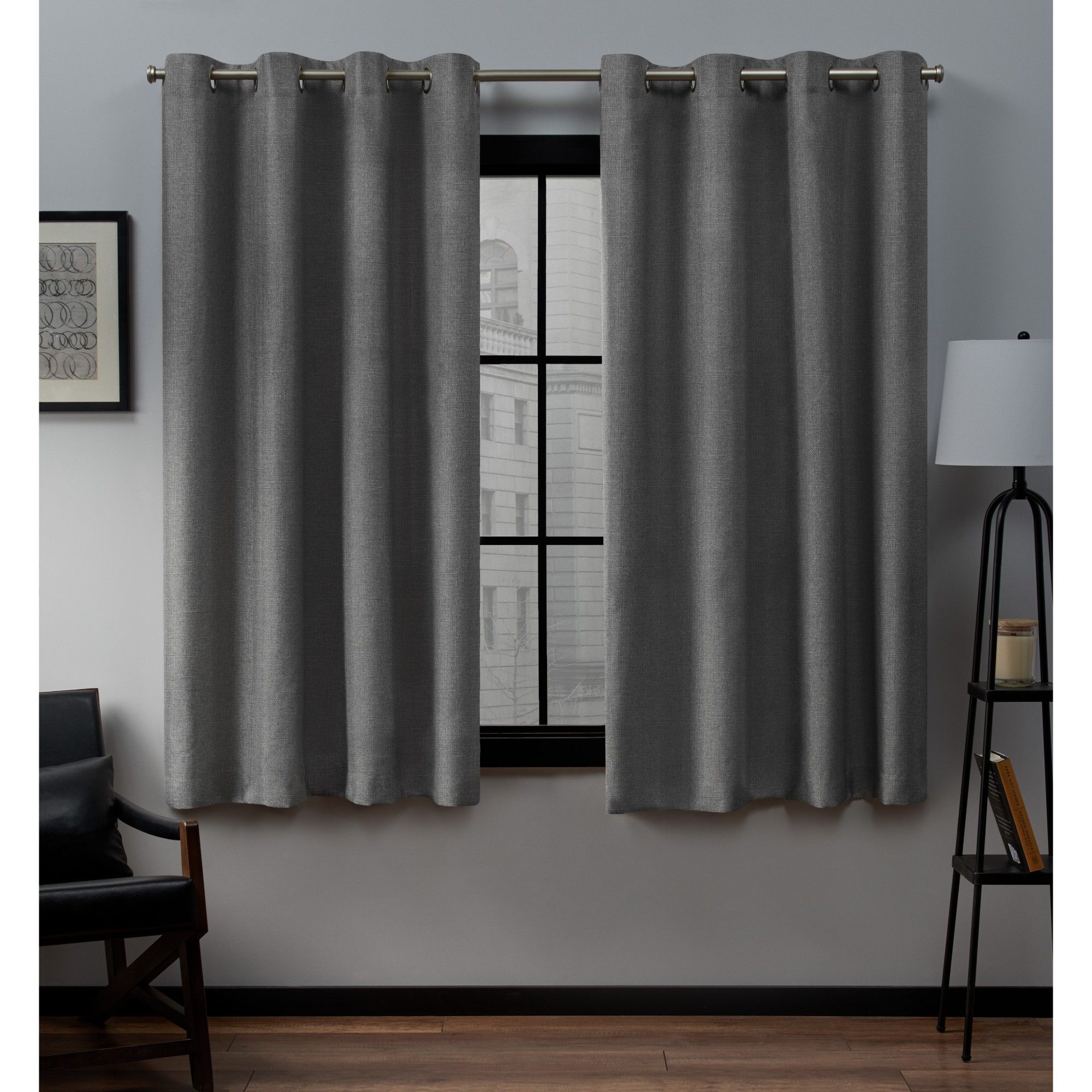 Loha Black Pearl Linen Look Grommet Top Curtain Panels, 63" x 52" (Set of 2)