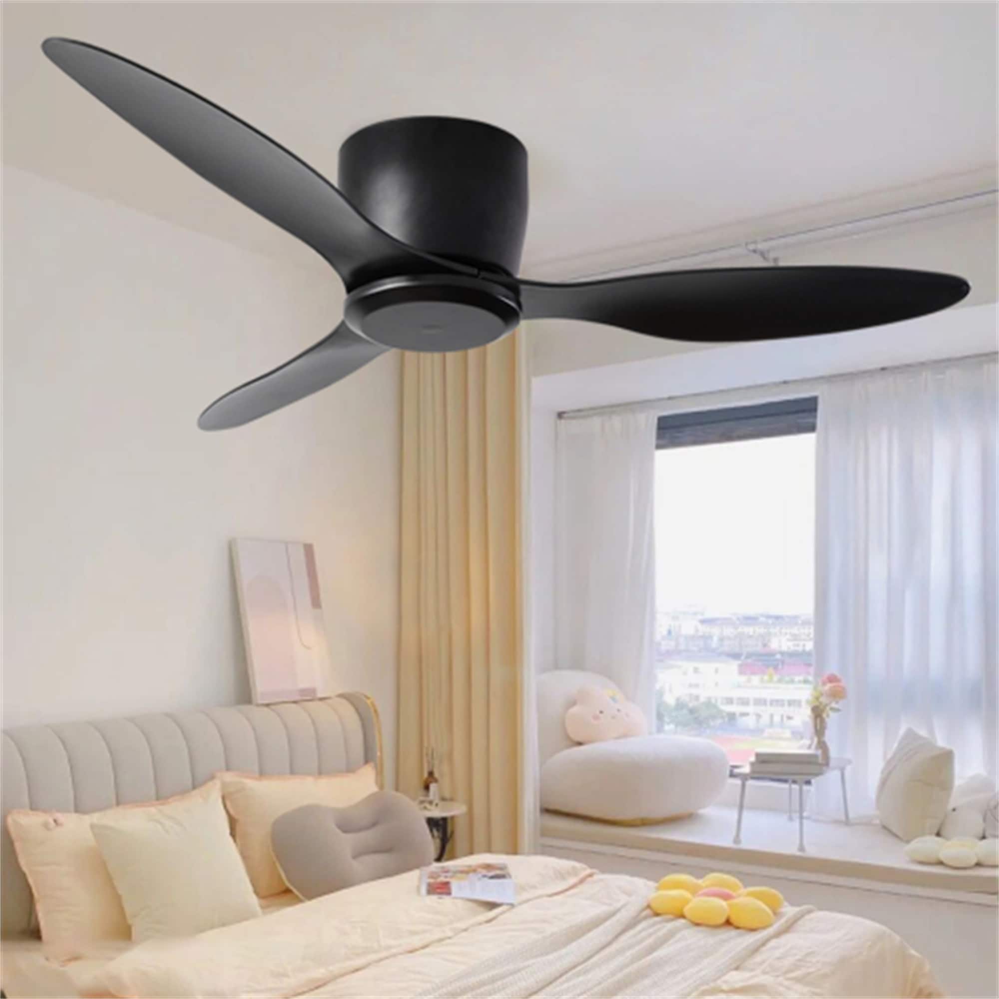 BABOOM BOM-P154691-OR 52-in Flush Mount Black with Black Blades Ceiling Fan Without Light - Remote Included ( 3 -Blade )