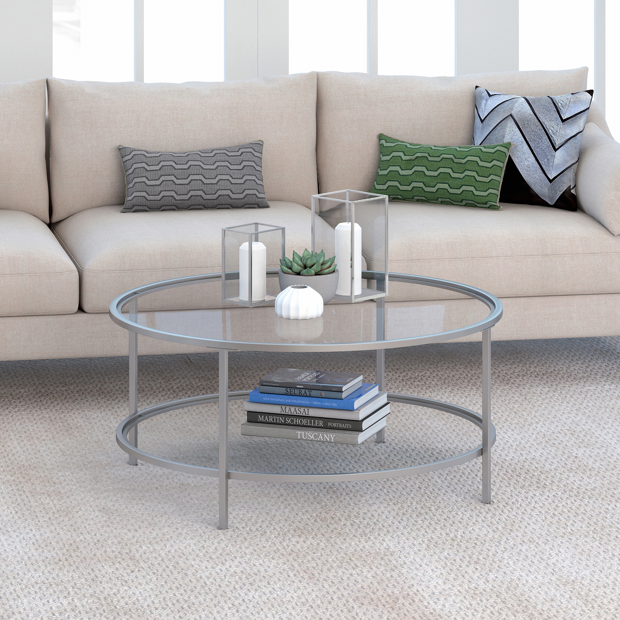 Hailey Home CT0199 Orwell Nickel Glass Modern Coffee Table