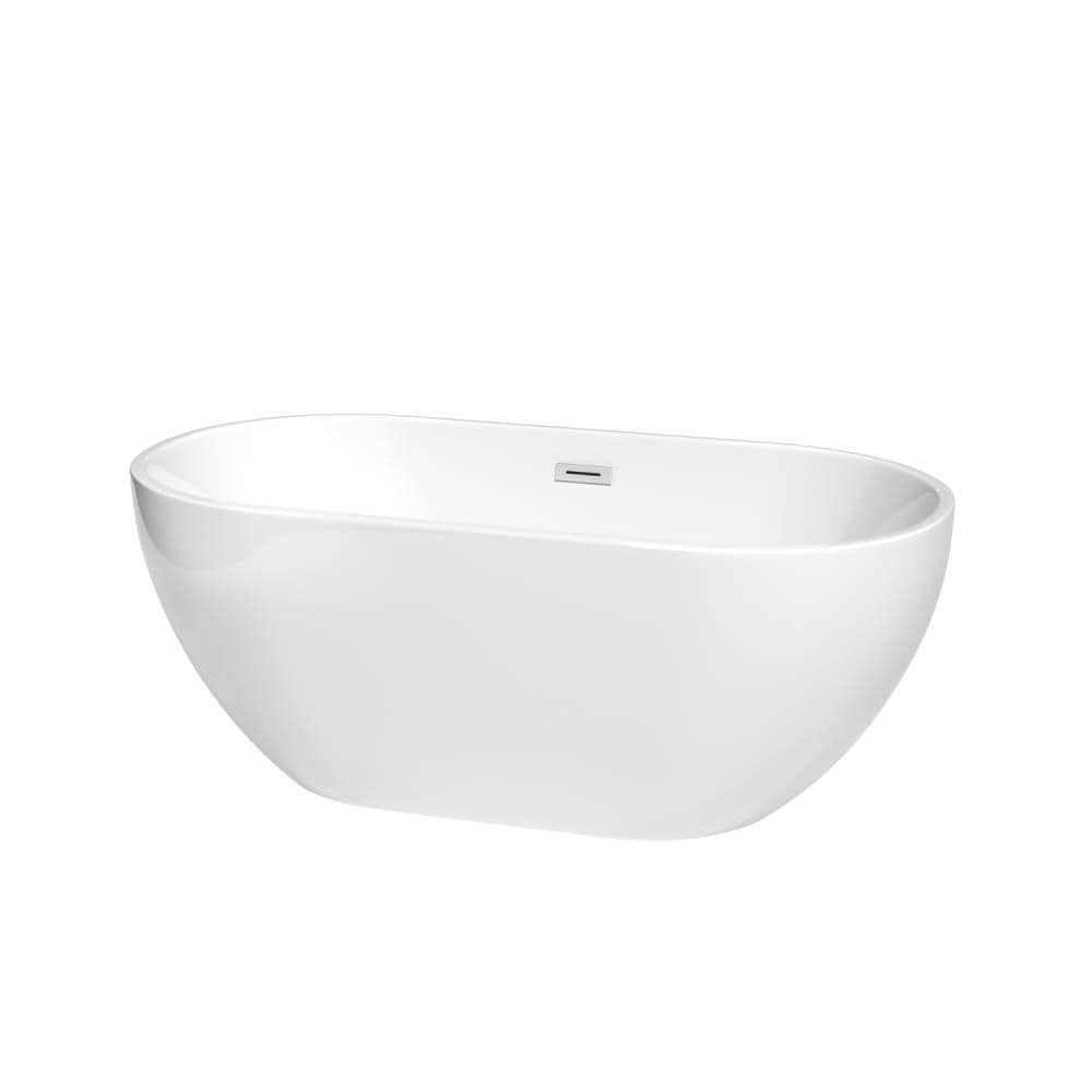 Wyndham Collection WCOBT200060 Brooklyn 30-in x 60-in White with Polished Chrome Trim Acrylic Oval Freestanding Soaking bathtub with Drain ( Center Drain )