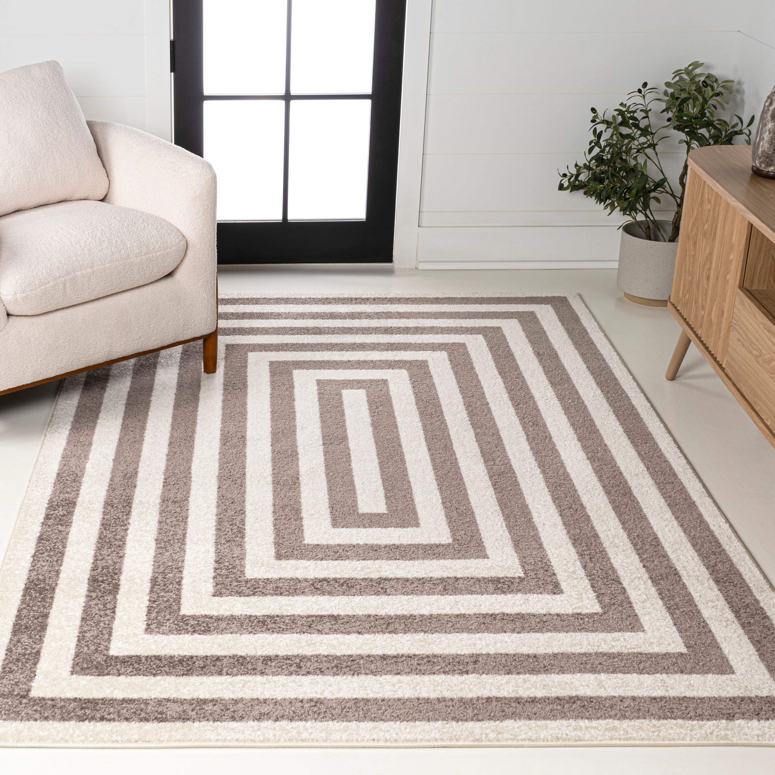JONATHAN  Y MOH211A-9 MOROCCAN HYPE Bandol Mitre Stripe 9 x 12 (ft) Loomed Polypropylene Brown/Ivory Rectangular Indoor Stripe Moroccan Area rug