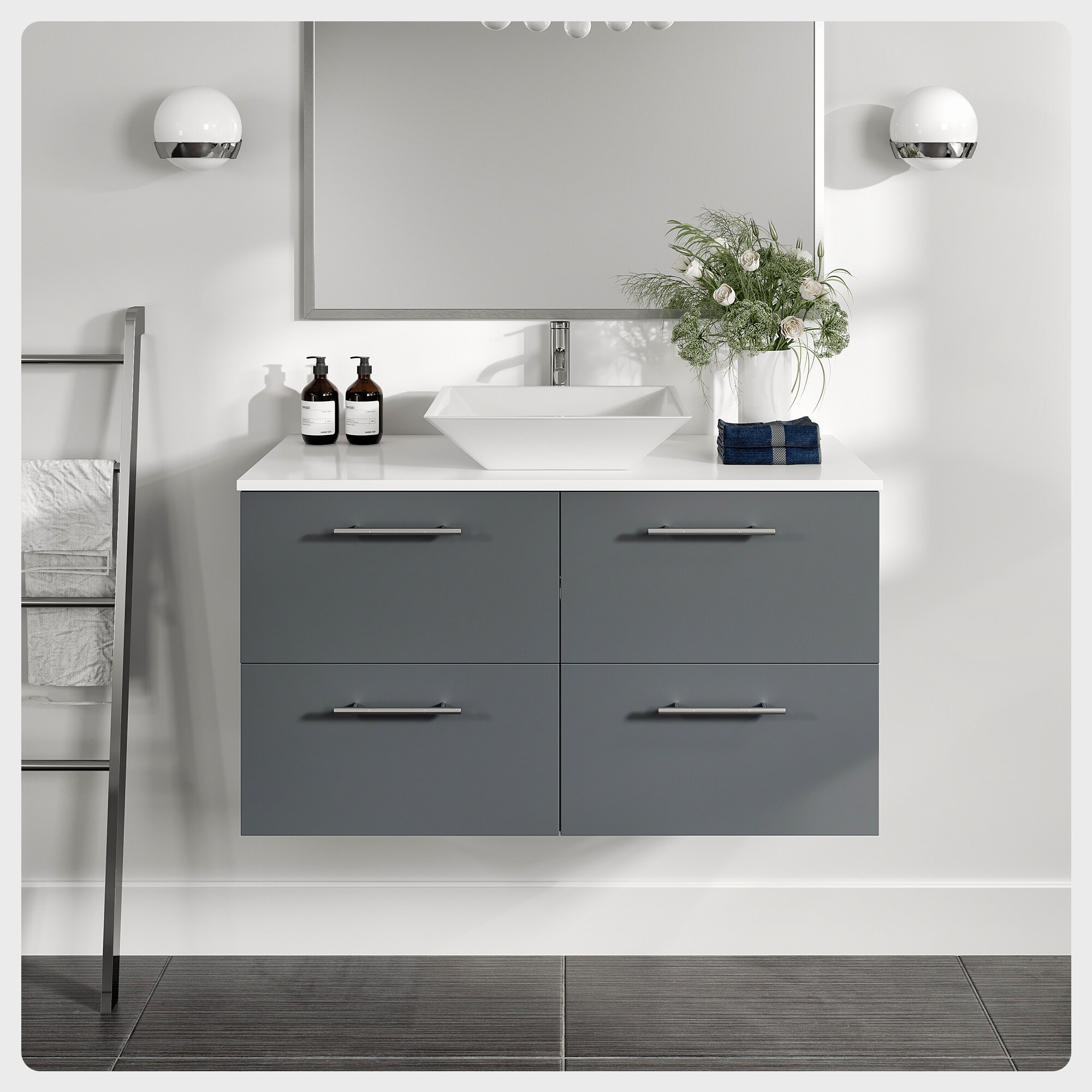 Eviva EVVN823-40GR Luxury 39.37-in Gray Single Sink Floating Bathroom Vanity with White Glass Top