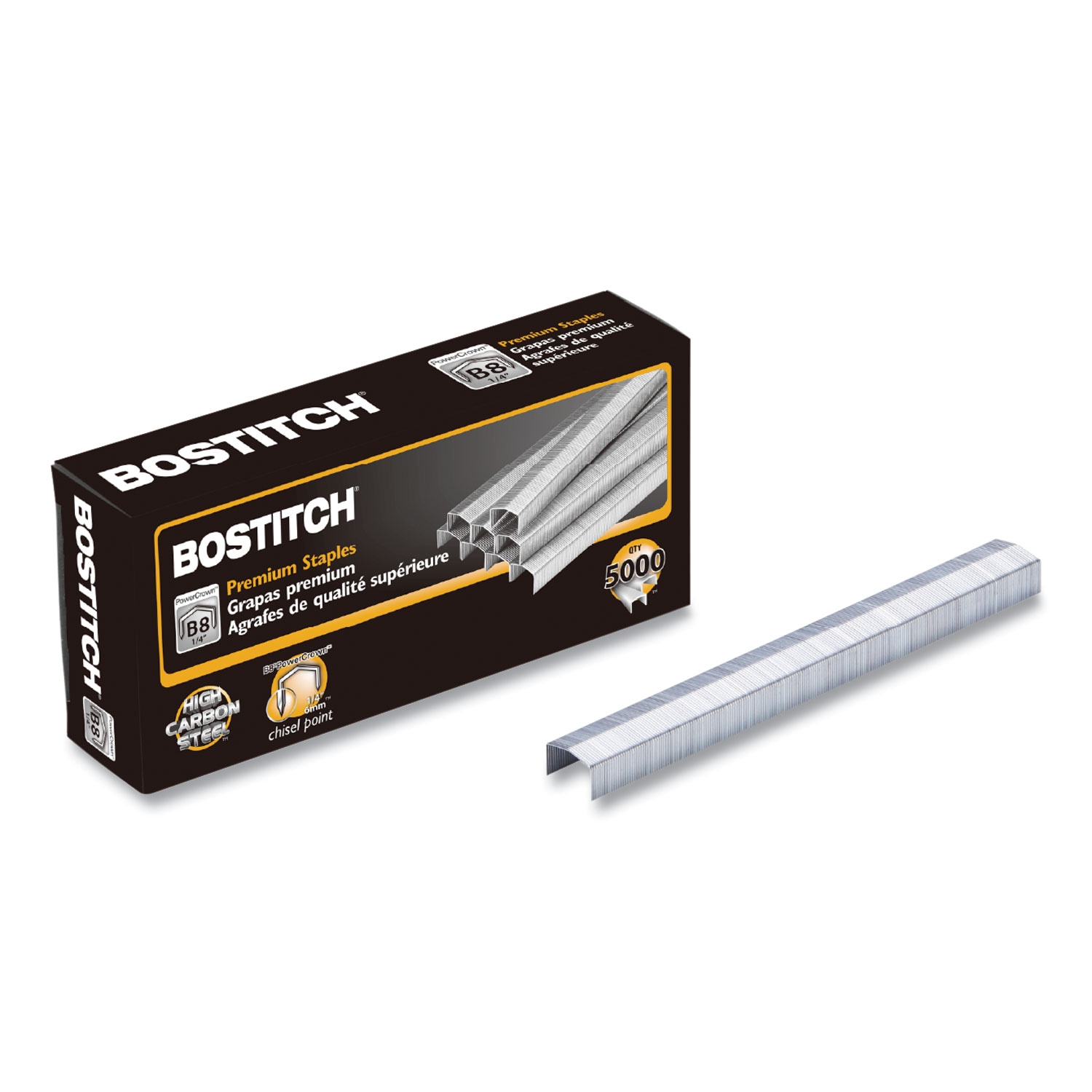 Bostitch B8 Powercrown Premium Staples 0.25 Leg 0.5 Crown Steel 5000 box