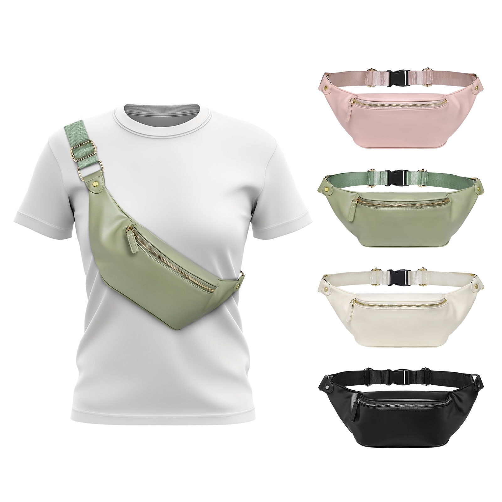 Unique Bargains Soft Leather Fanny Pack for Women Crossbody Waist Pack with Adjustable Strap Large Pocket Sturdy Zippers for Travel Hiking Running