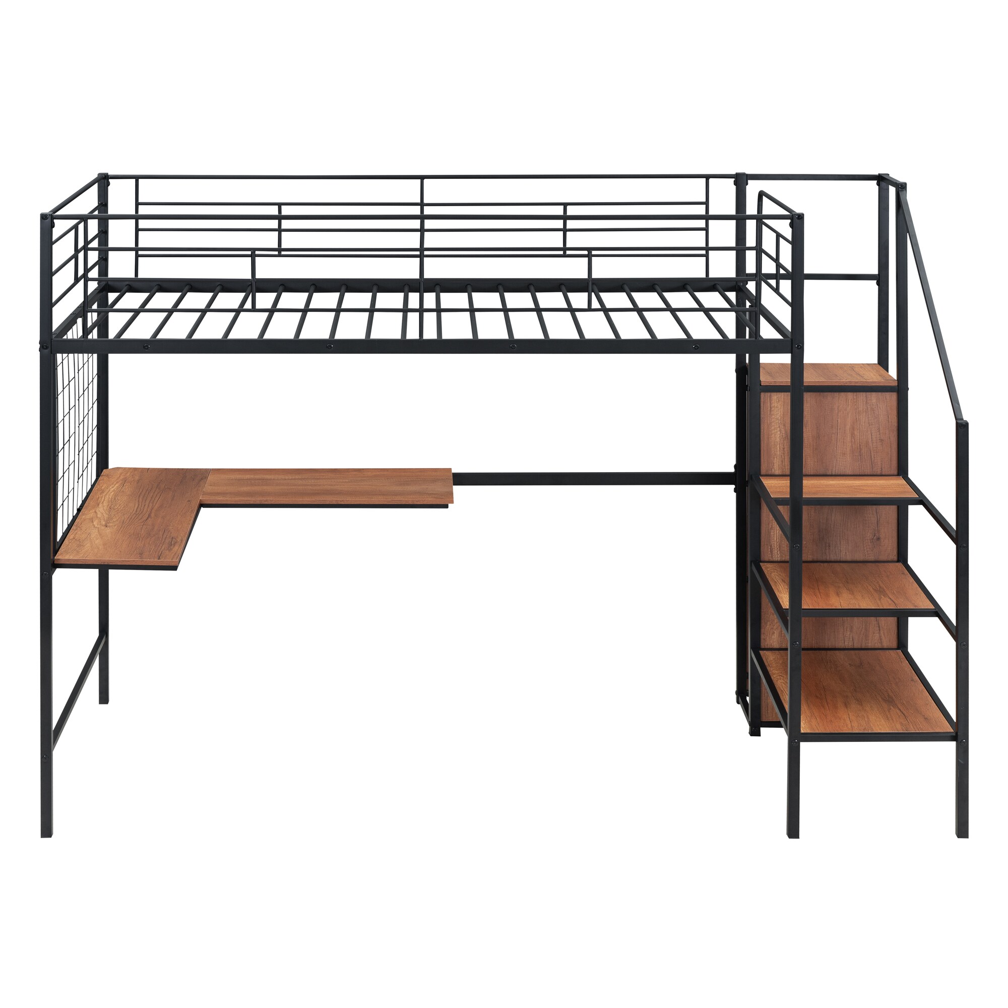 LUXEYARD Metal Loft Bed with Desk Metal Grid Lateral Storage Ladder and ...