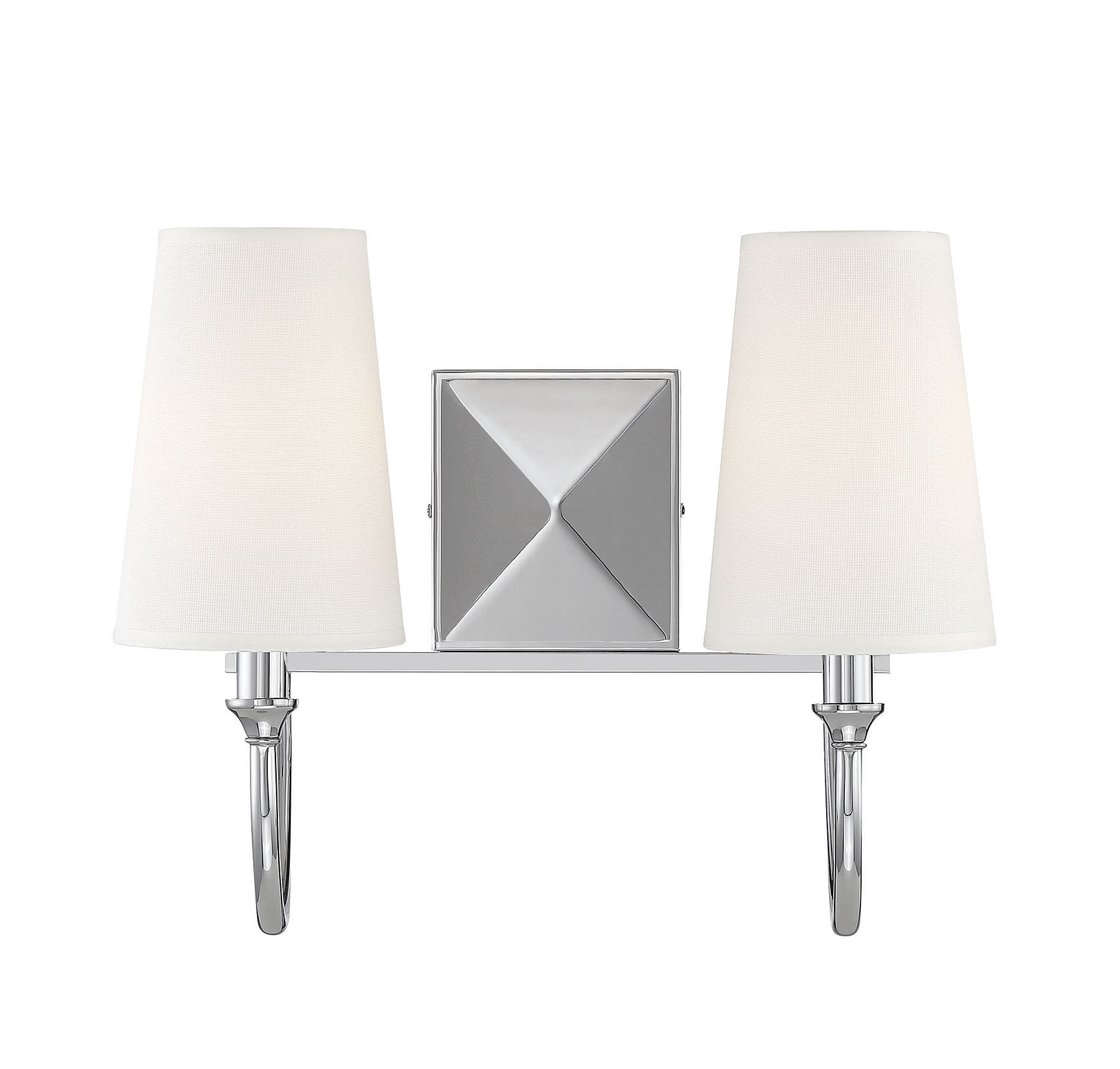 Cameron Polished Nickel Vanity Light with White Fabric Shades