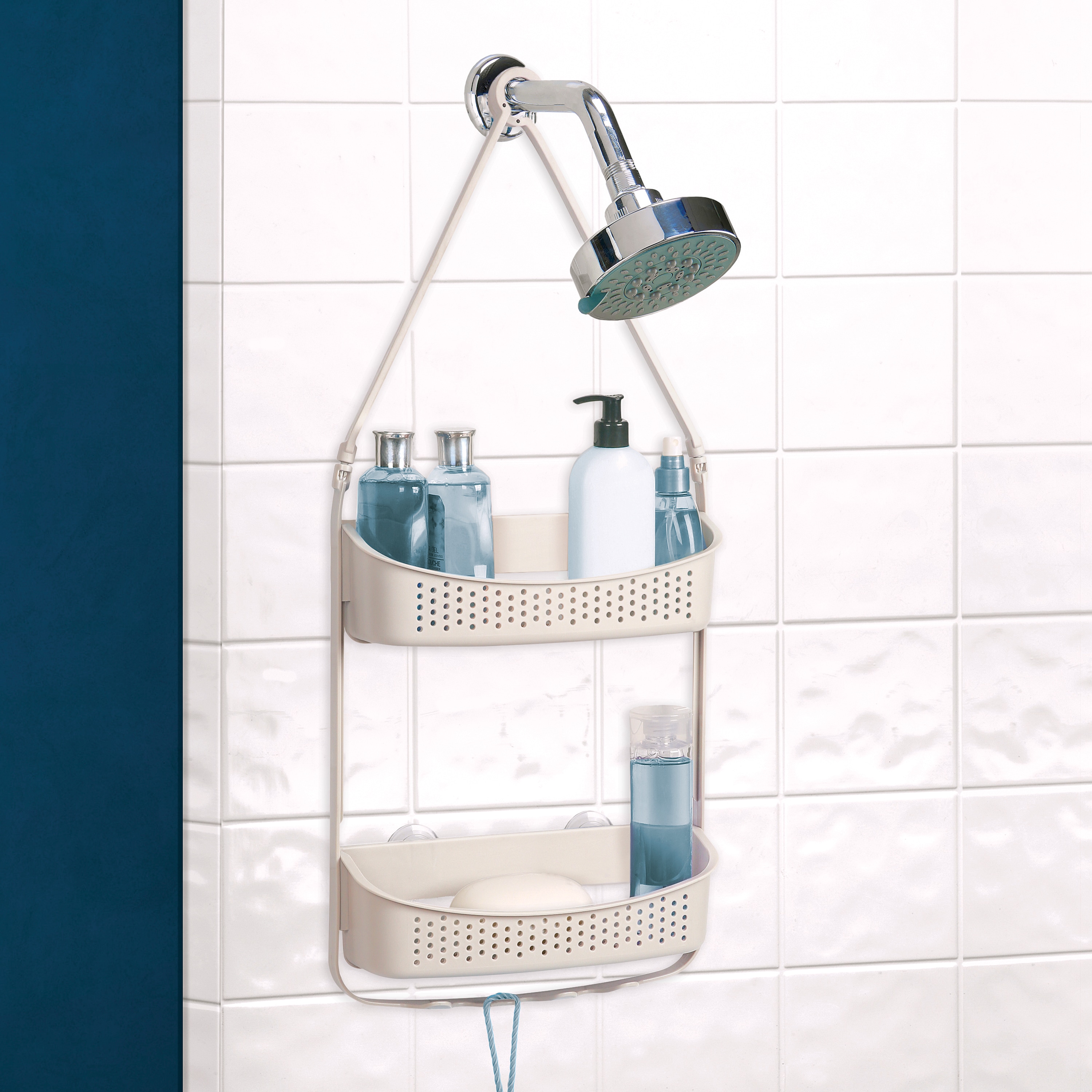 Bath Bliss White Plastic 2-Shelf Hanging Shower Caddy 4.33-in x