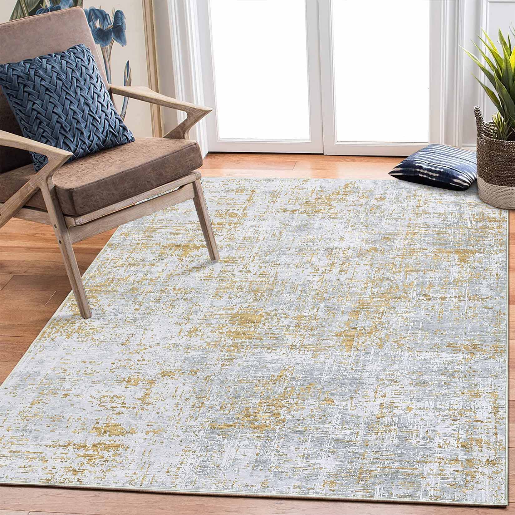 Garvee YXY-LO-PHO-139UEI4K 8 x 10 (ft) Loomed Polyester Yellow Rectangular Indoor Abstract Mid-Century Modern Machine washable Area rug