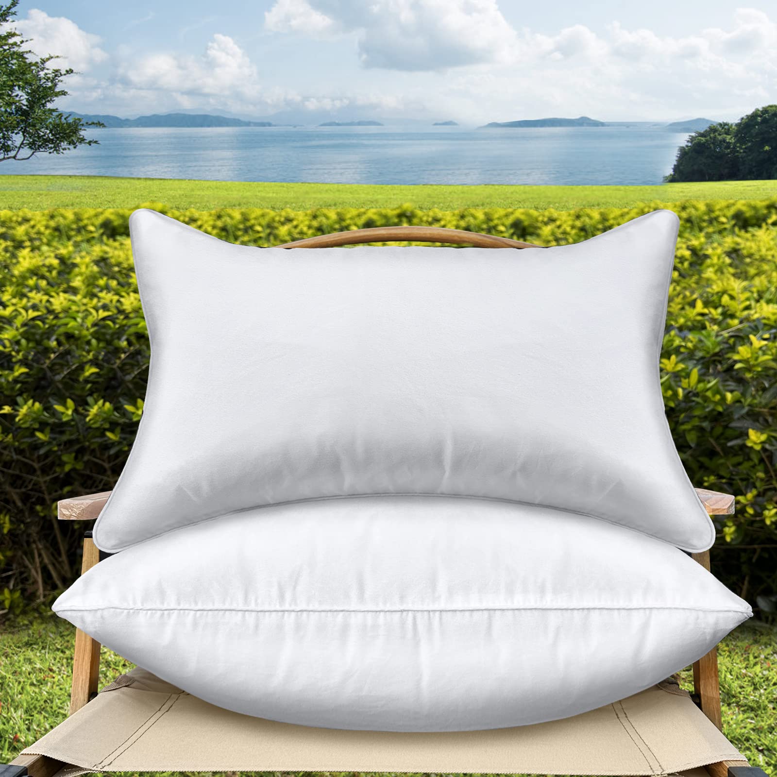 Yichuhaoxi  12 by 20 Outdoor Throw Pillow Inserts Set of 2 Waterproof Rectangle Lumbar Decorative Couch Pillow Inserts Small White Sofa Cushions