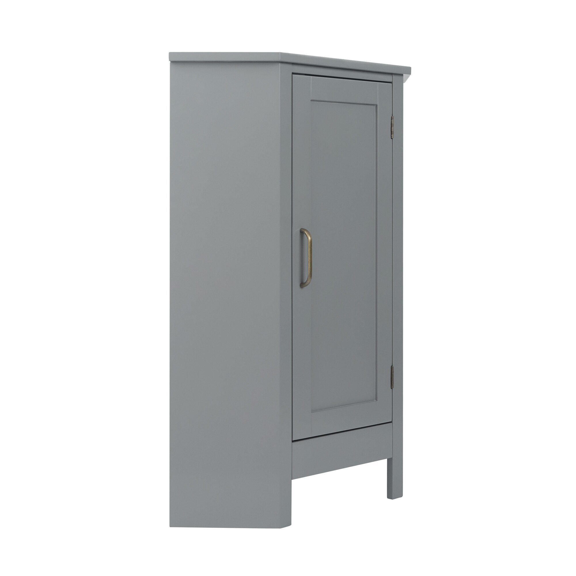 Mercer Mid-Century Modern Gray Corner Cabinet with Brass Pull