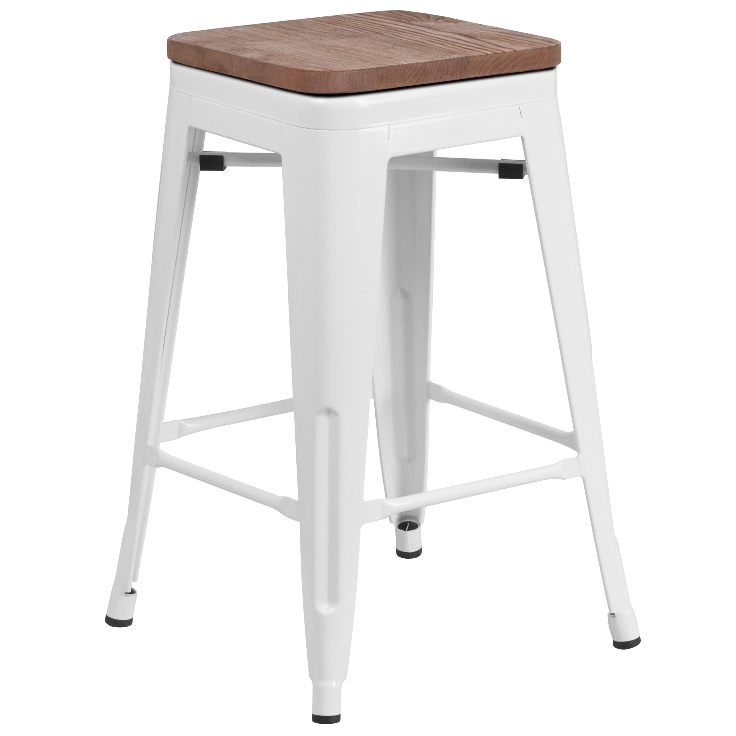 Flash Furniture 889142874249 White 24.0-in H Counter height Square seat Stackable Metal Bar Stool