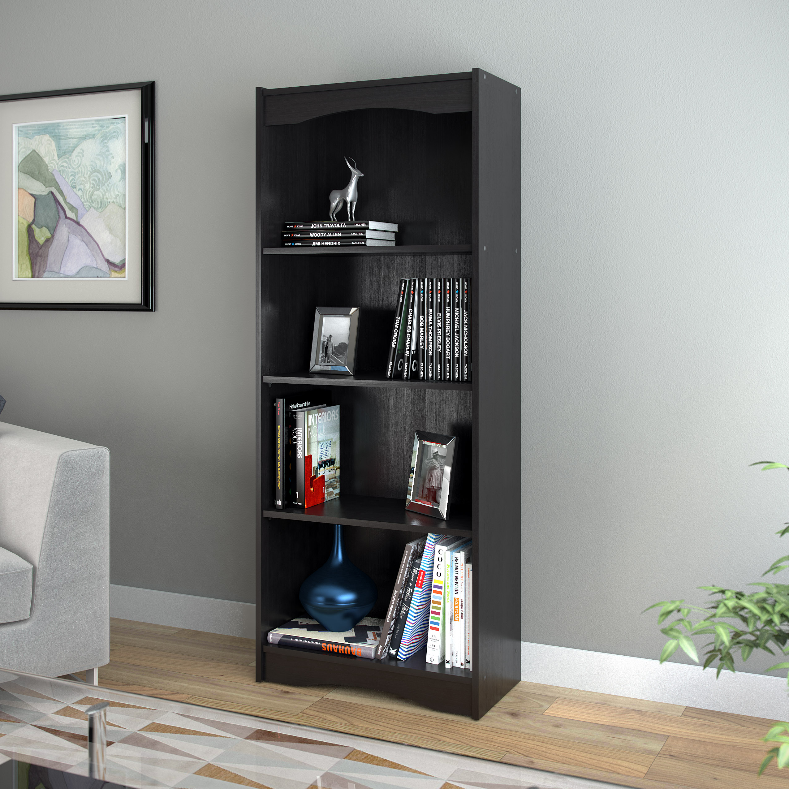 Hawthorn Midnight Black 64" Adjustable Wood Bookcase