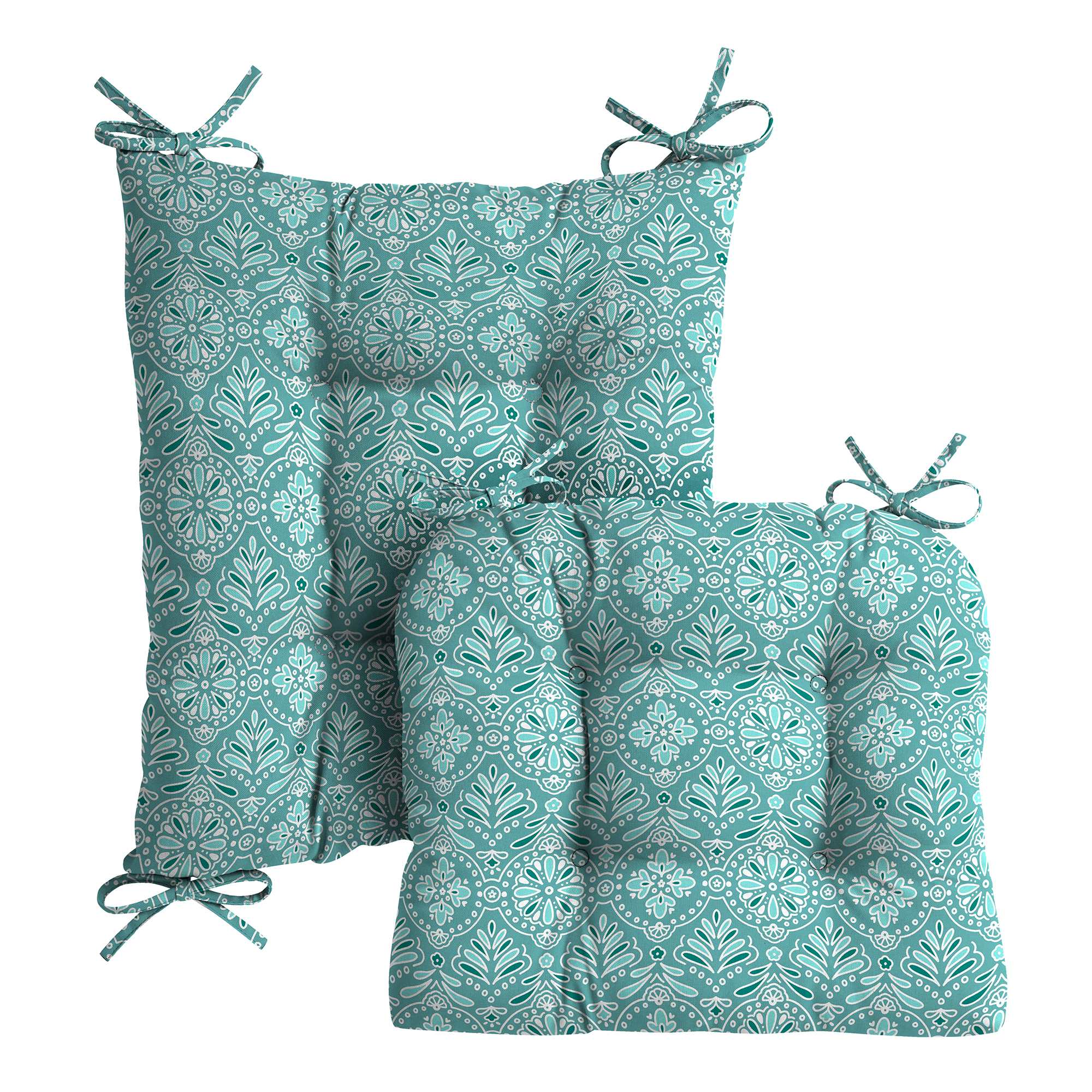 ARDEN  Plush Indoor/Outdoor Rocking Chair Cushion Set - 18 x 20 - Water Repellent - Fade Resistant - Tufted Cushion for Rocking Chairs (Turquoise Daphne Medallion)