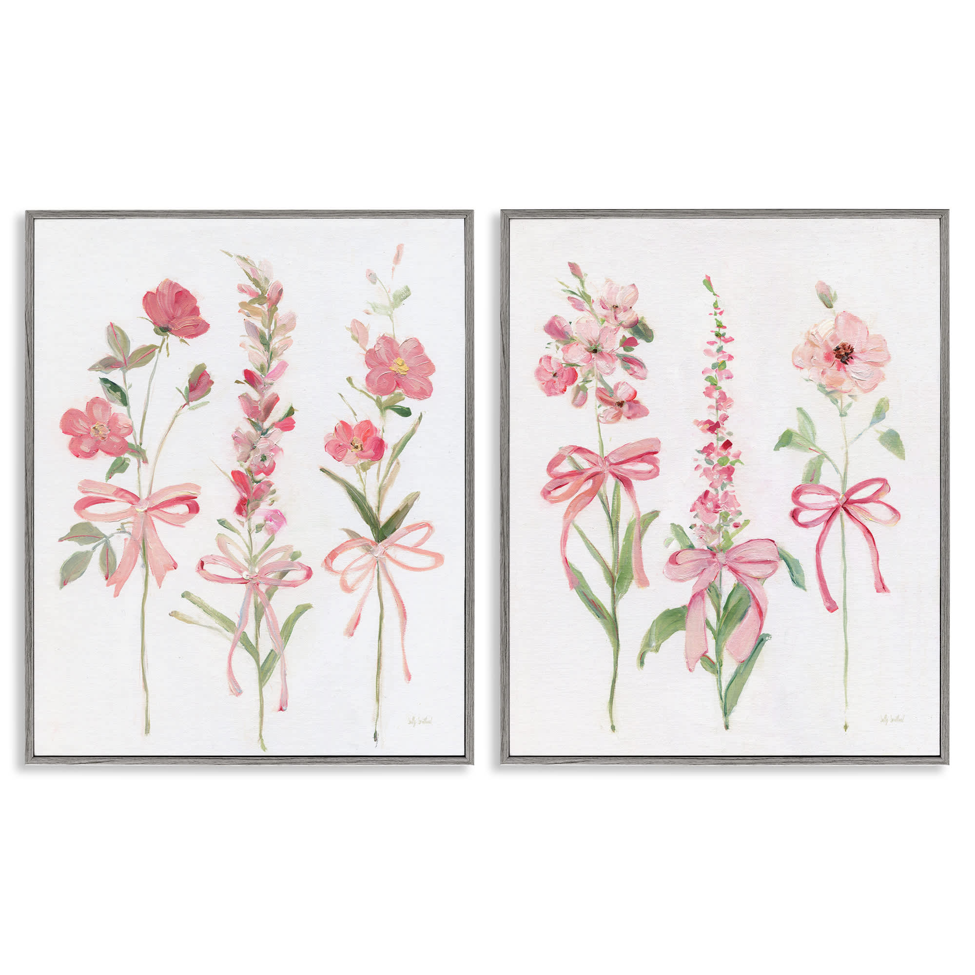 Stupell Industries B2-752-GFF-2PC-24X30 Soft Fresh Pastel Sprigs 2 Piece Gray Framed Giclee Art Set By Sally Swatland 24 x 30