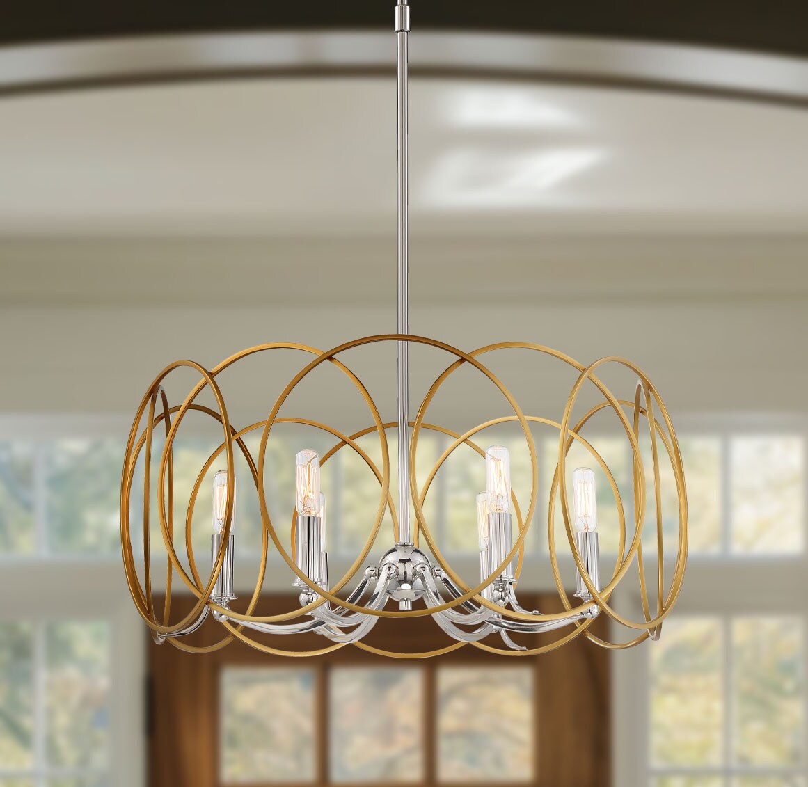 Minka Lavery Honey Gold Polished Nickel 6-Light Drum Chandelier