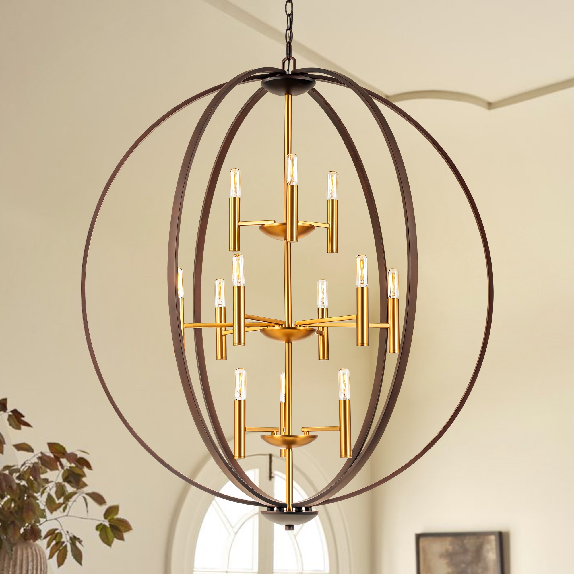 Rennnsan Liam 12 -Light Oil-rubbed Bronze Industrial Cage For Use in Bedrooms, Dining Rooms, Foyers, Kitchens, Living Rooms Chandelier