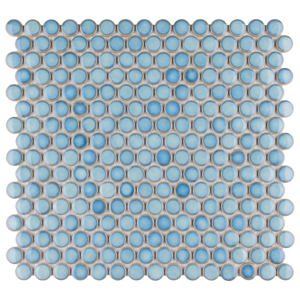 Affinity Tile FKOMPR33 Hudson Penny Round Marine 12-in x 13-in Glossy Porcelain Stone look Penny round Mosaic Floor and Wall Tile ( 10.7-sq ft Carton )