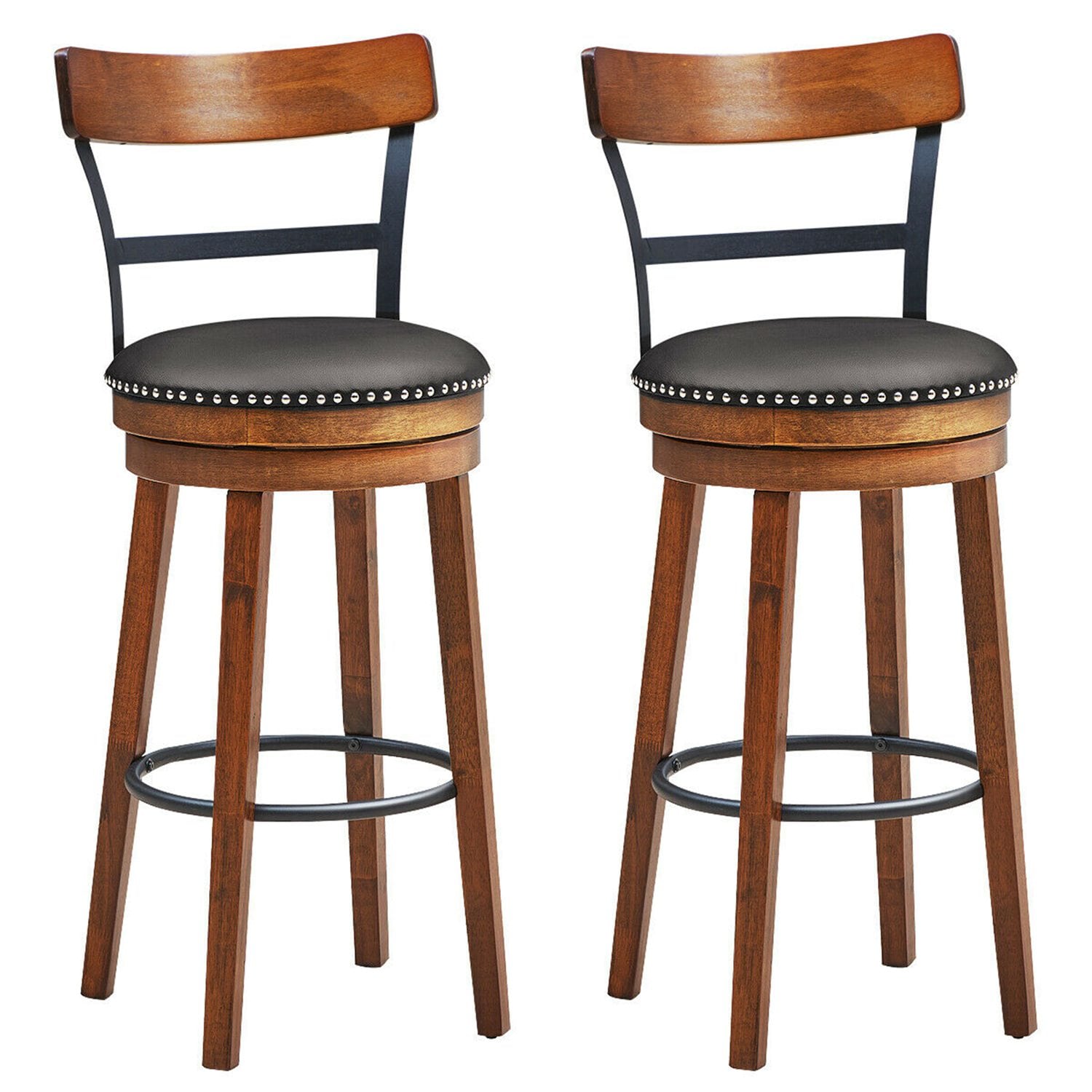 Costway CSHY000275 Set of 2 BarStool 30.5 inches Swivel Pub Height Dining Chair with Rubber Wood Legs