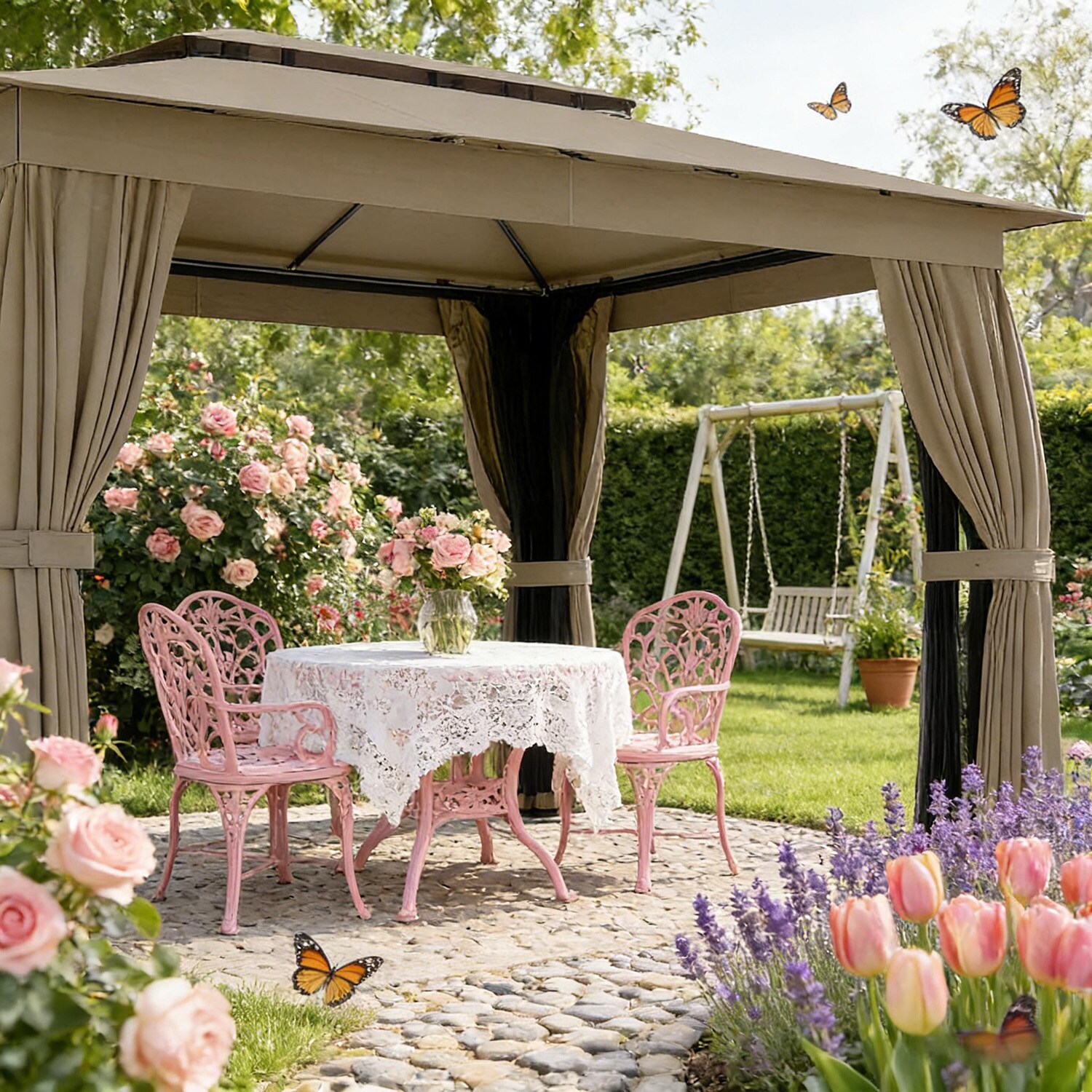 Mondawe 12-ft x 10-ft Brown Rectangle Steel Frame Double Soft Roof ...