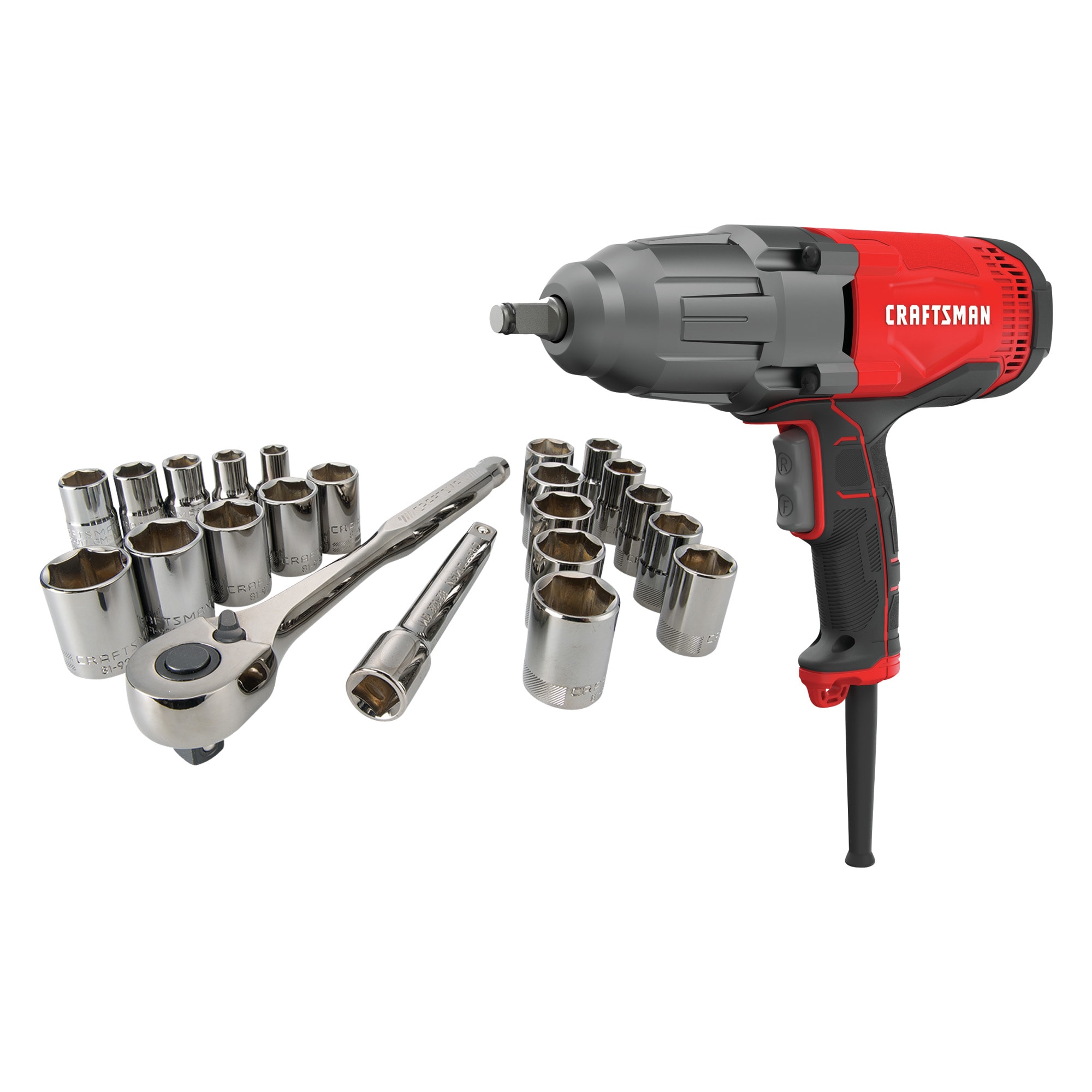 CRAFTSMAN 7.5 Amp Variable Speed 1/2-in Drive Corded Impact Wrench & 22-Piece Standard (SAE) and Metric Combination Gunmetal Chrome Mechanics Tool