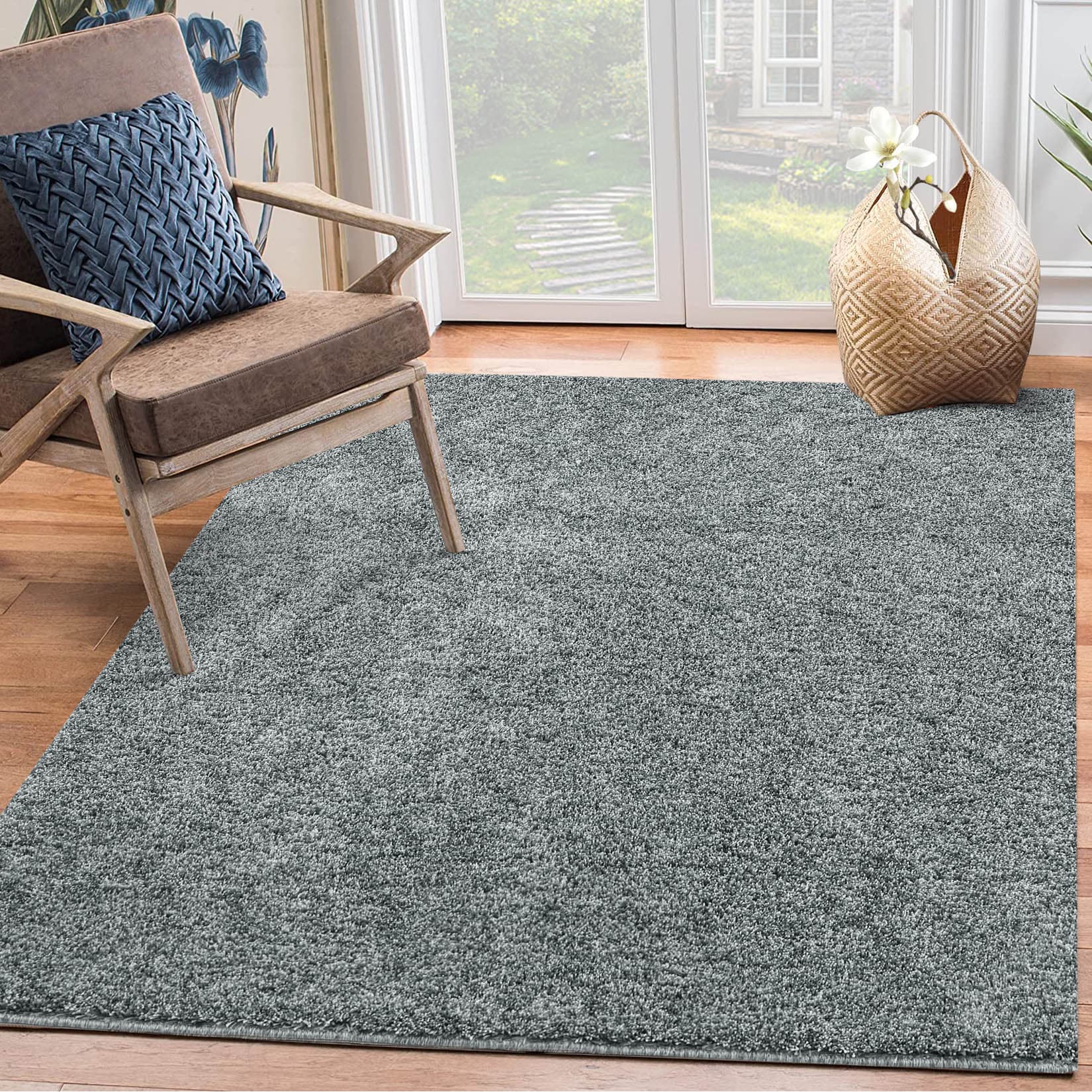 Garvee YXY-LO-PHO-0XUI3SFU 8 x 10 (ft) Loomed Gray Rectangular Indoor Solid Mid-Century Modern Machine washable Pet Friendly Area rug