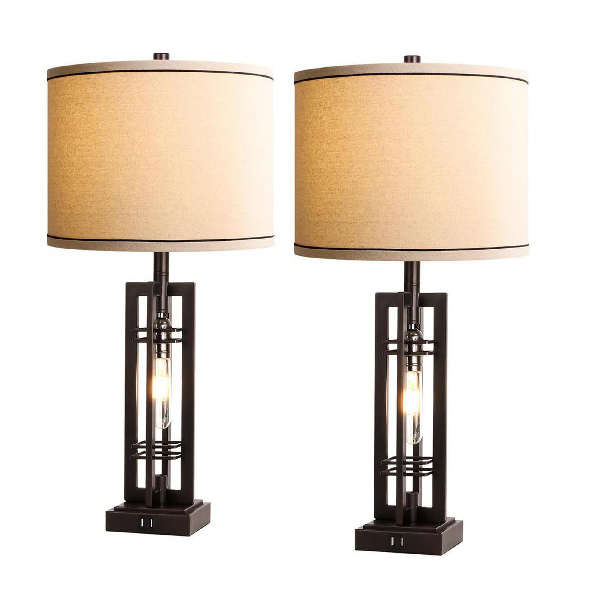 LETILY WLYWF5UQ Table Lamp 10-in Bronze LED Touch Table Lamp with Fabric Shade 2 -Set