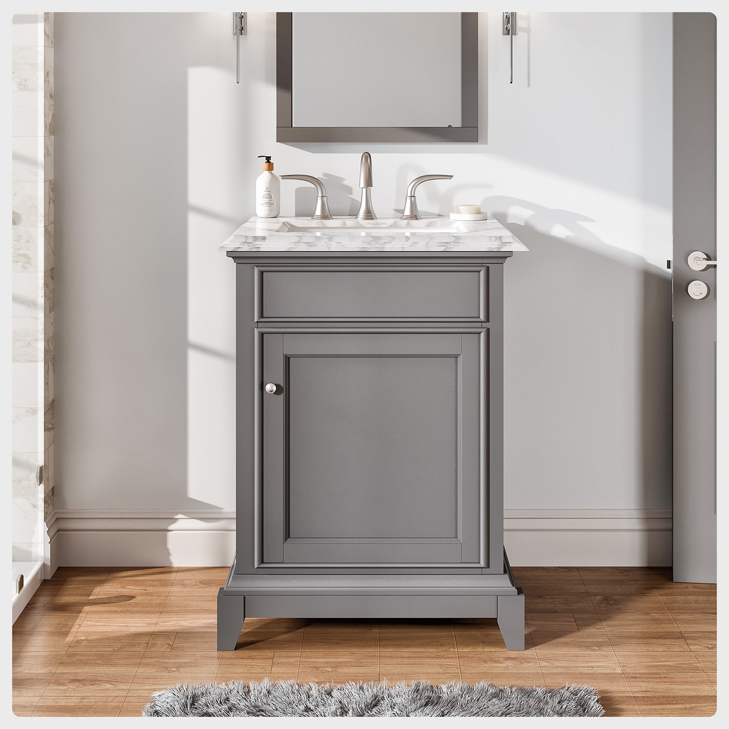 Eviva EVVN707-24GR Elite Princeton 24-in Gray Undermount Single Sink Bathroom Vanity with White Marble Top