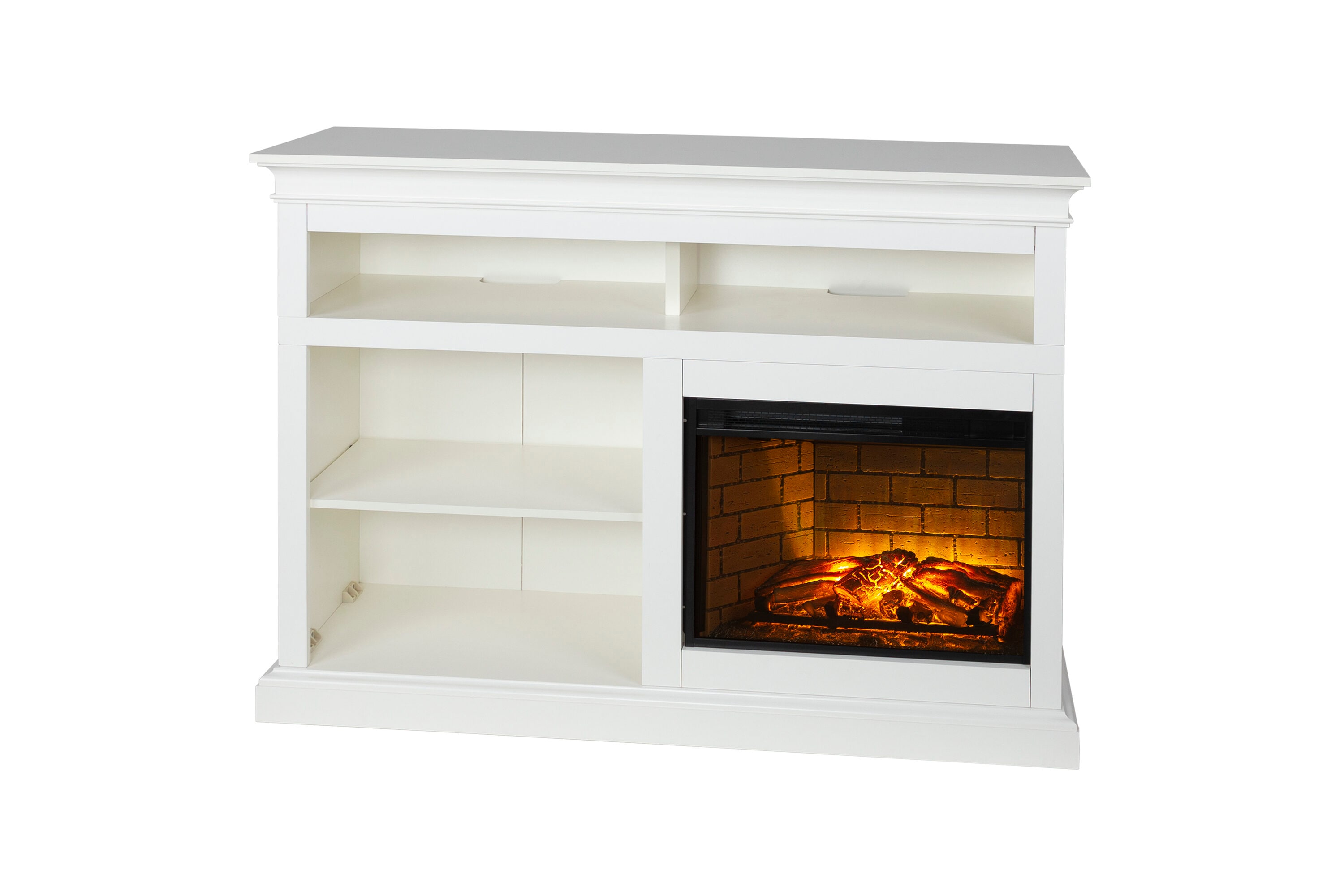 Pleasant Hearth 230-286-204 55-Inches W White TV Stand with Fan-forced Flat wall Electric Fireplace with Remote Control Included