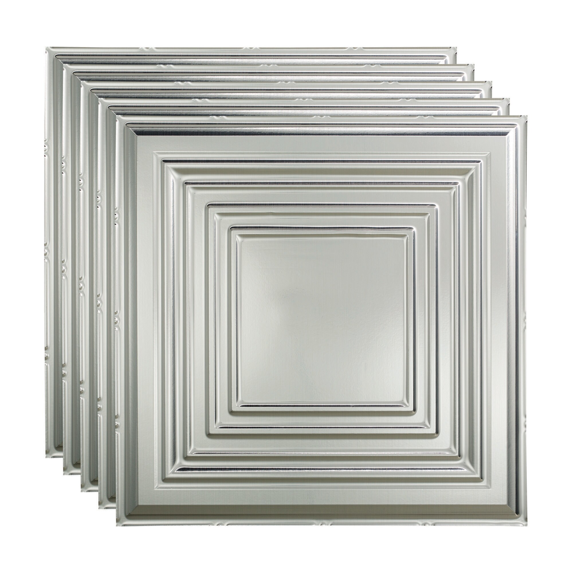 Fasade PL5408 2-ft x 2-ft Traditional 3 Brushed Aluminum PVC Drop Ceiling Tile ( 5 -Pack, 20-Sq. Feet / Case )