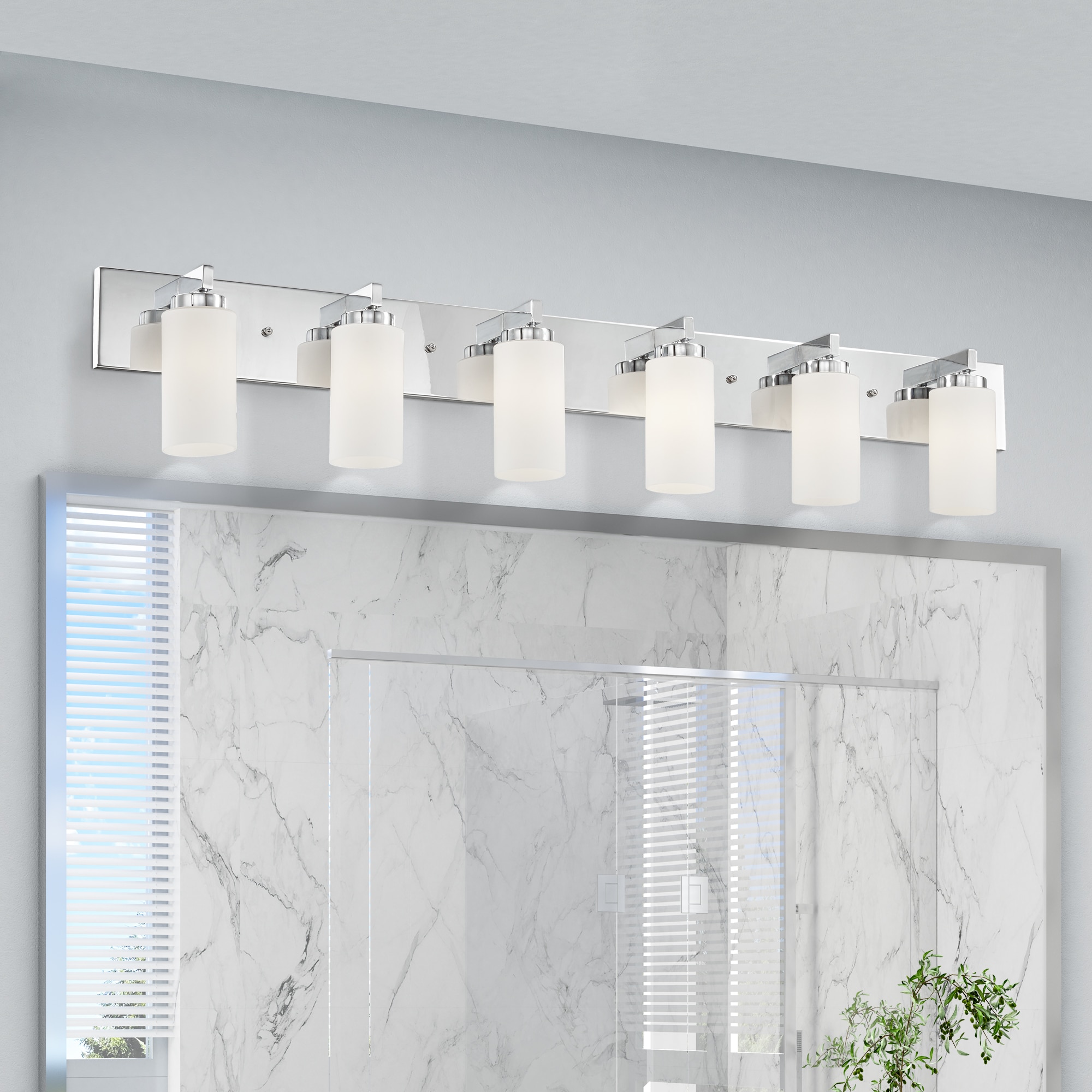 Polished Chrome 6-Light Vanity with Satin Opal Glass