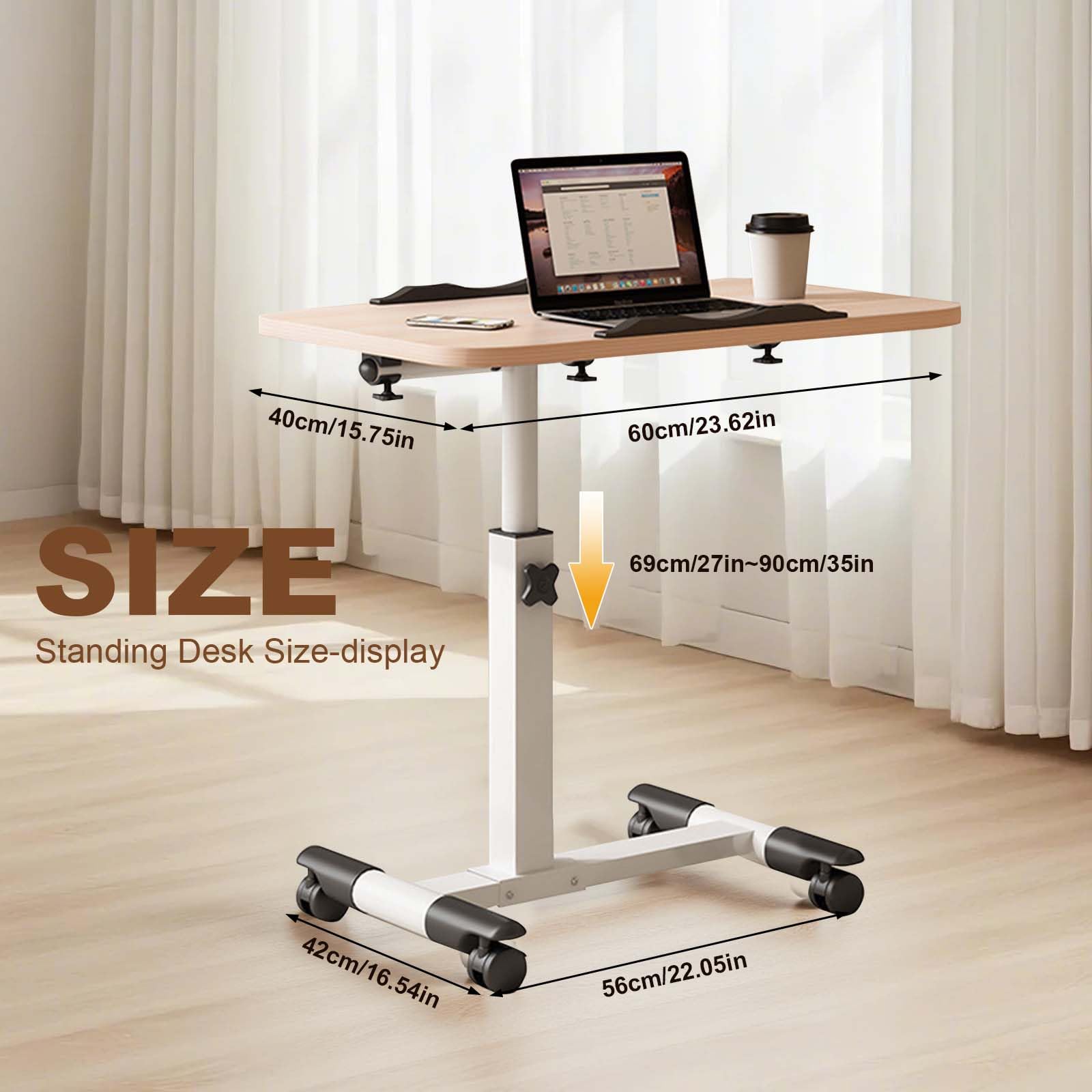 GarveeLife Wood Grain Rolling Overbed Laptop Desk Height Adjustable ...